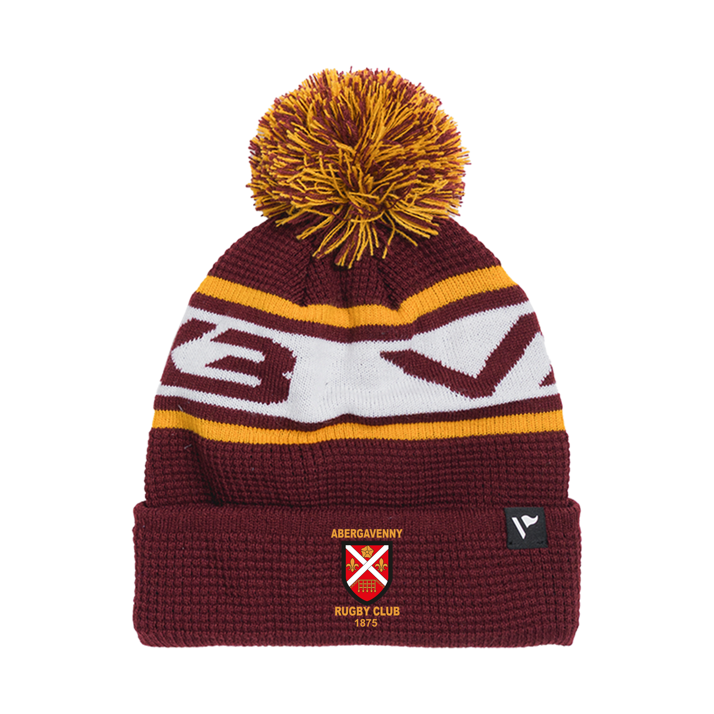 Abergavenny RFC Waffle Knit Bobble Hat - Maroon/Amber/White