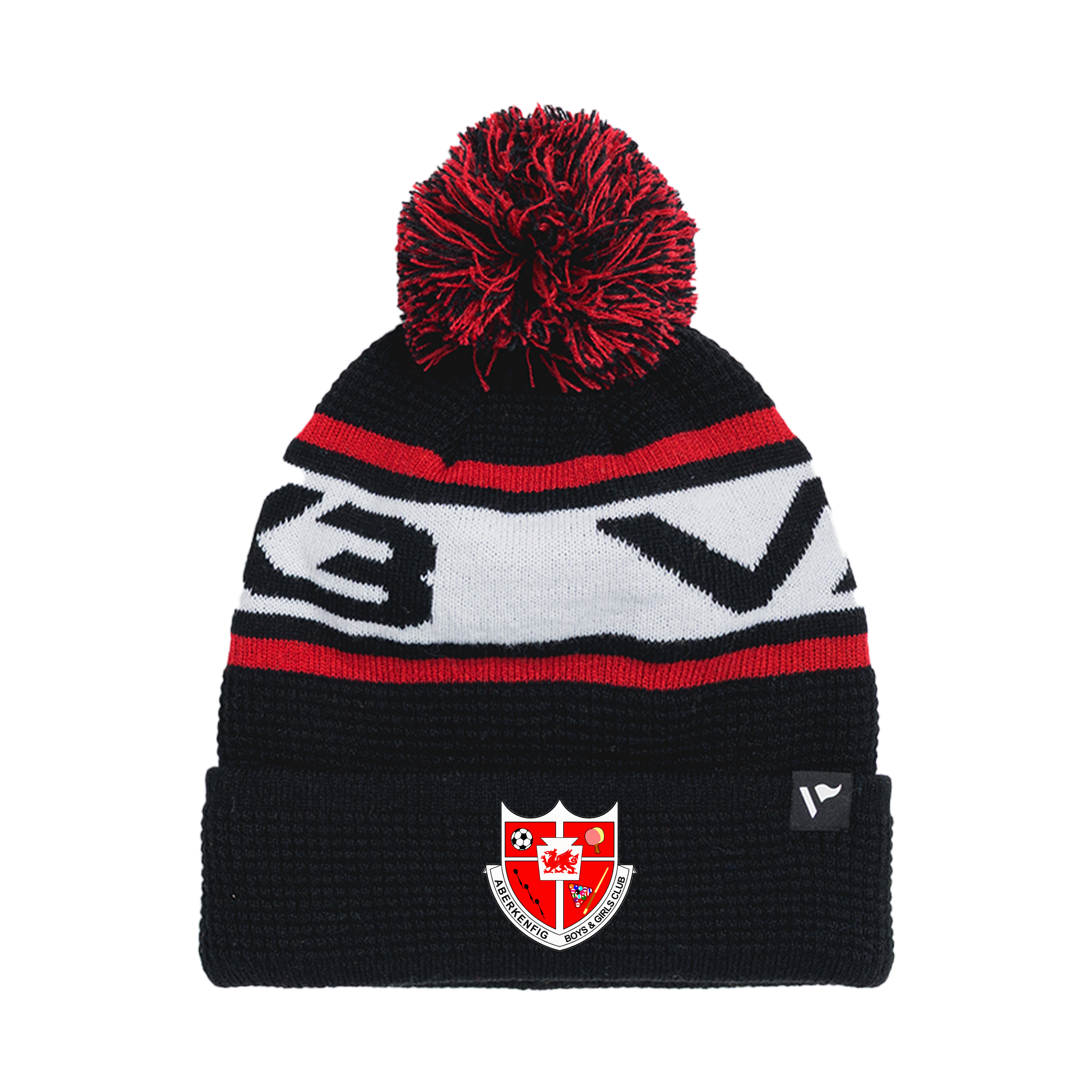 Aberkenfig BGC Waffle Knit Bobble Hat - Black/Red/White