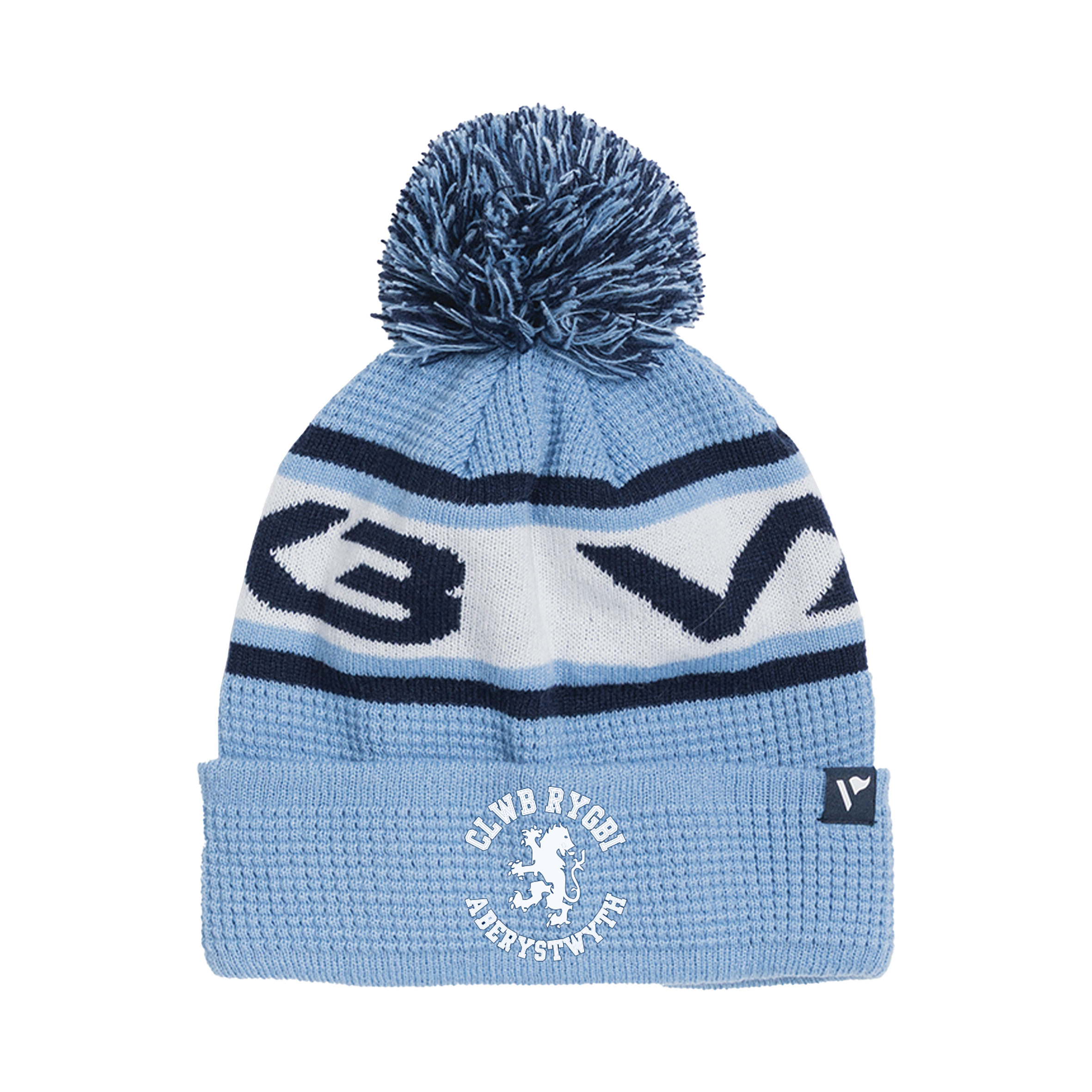Aberystwyth RFC Waffle Knit Bobble Hat - Sky/Navy/White