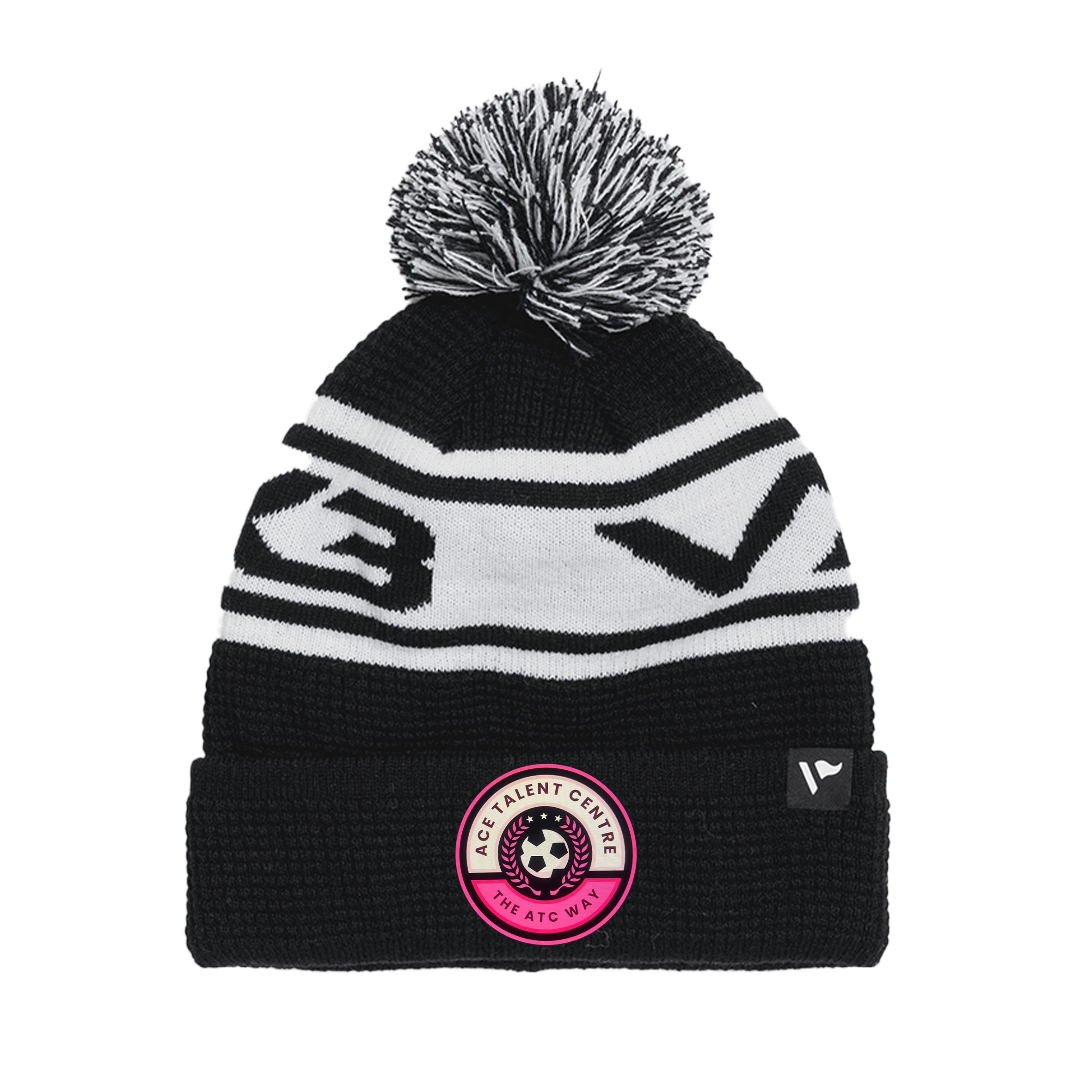 Ace Talent Centre Waffle Knit Bobble Hat - Black/White