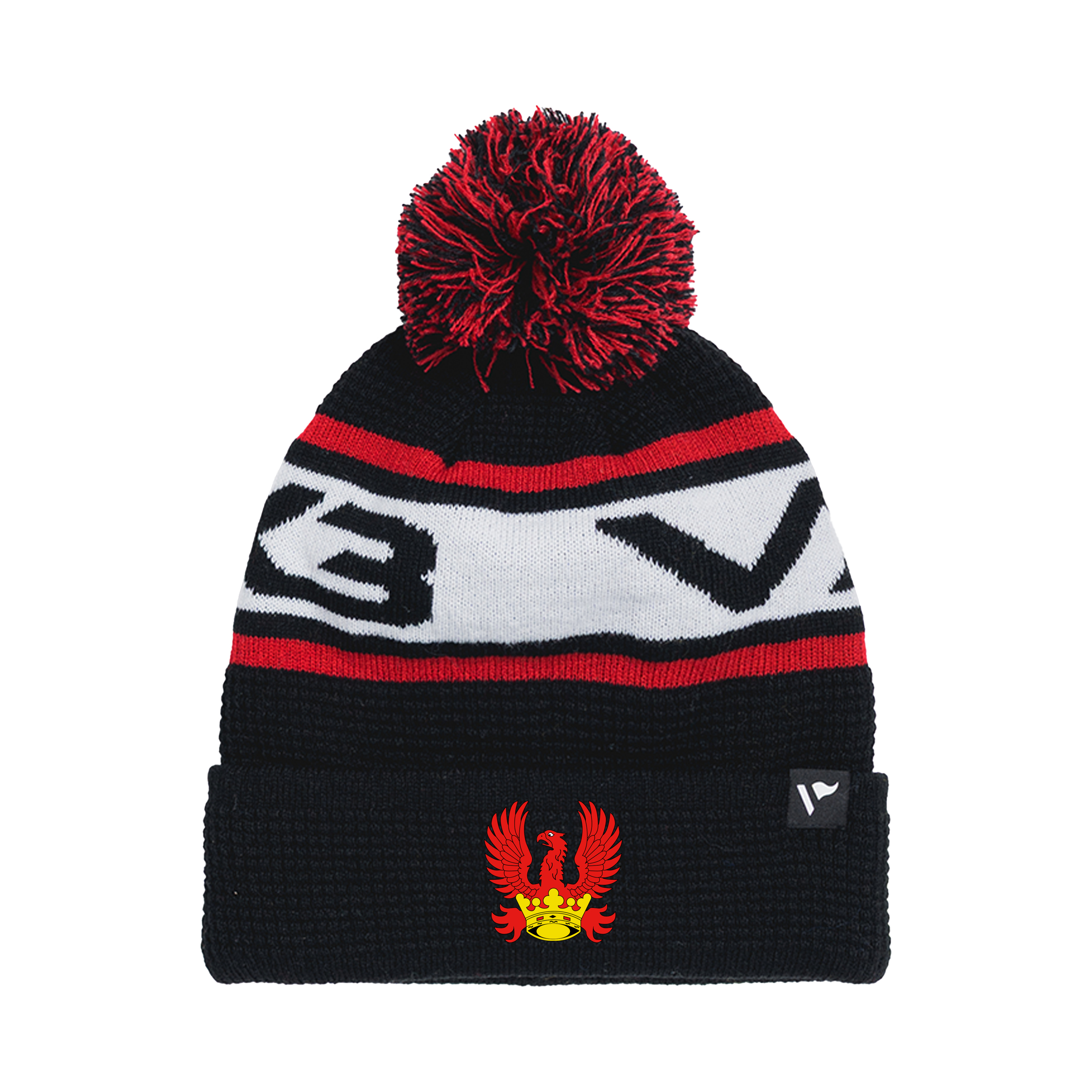 Alcester RFC Waffle Knit Bobble Hat - Black/Red/White