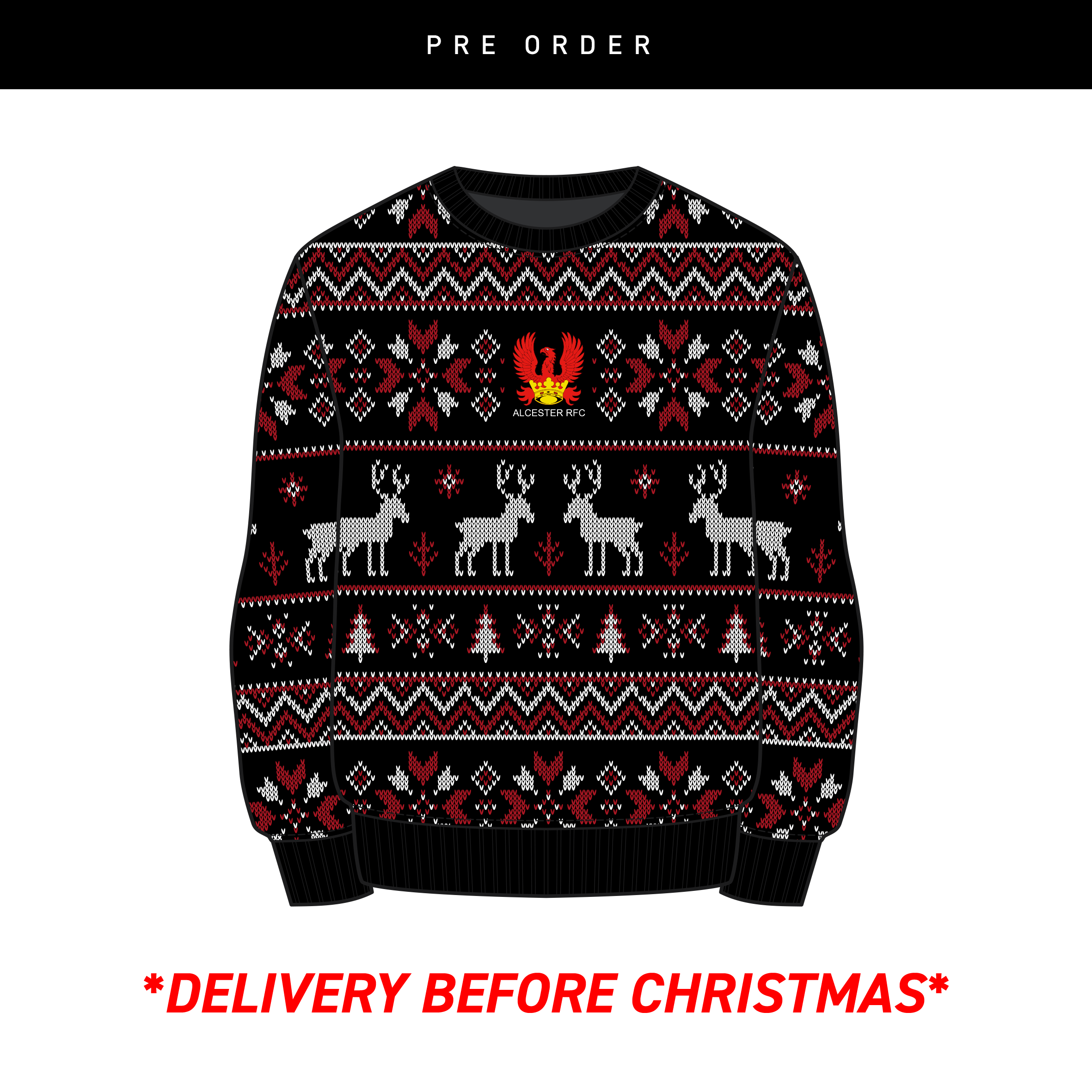 Alcester RFC Christmas Jumper - Black/Red/White Youth