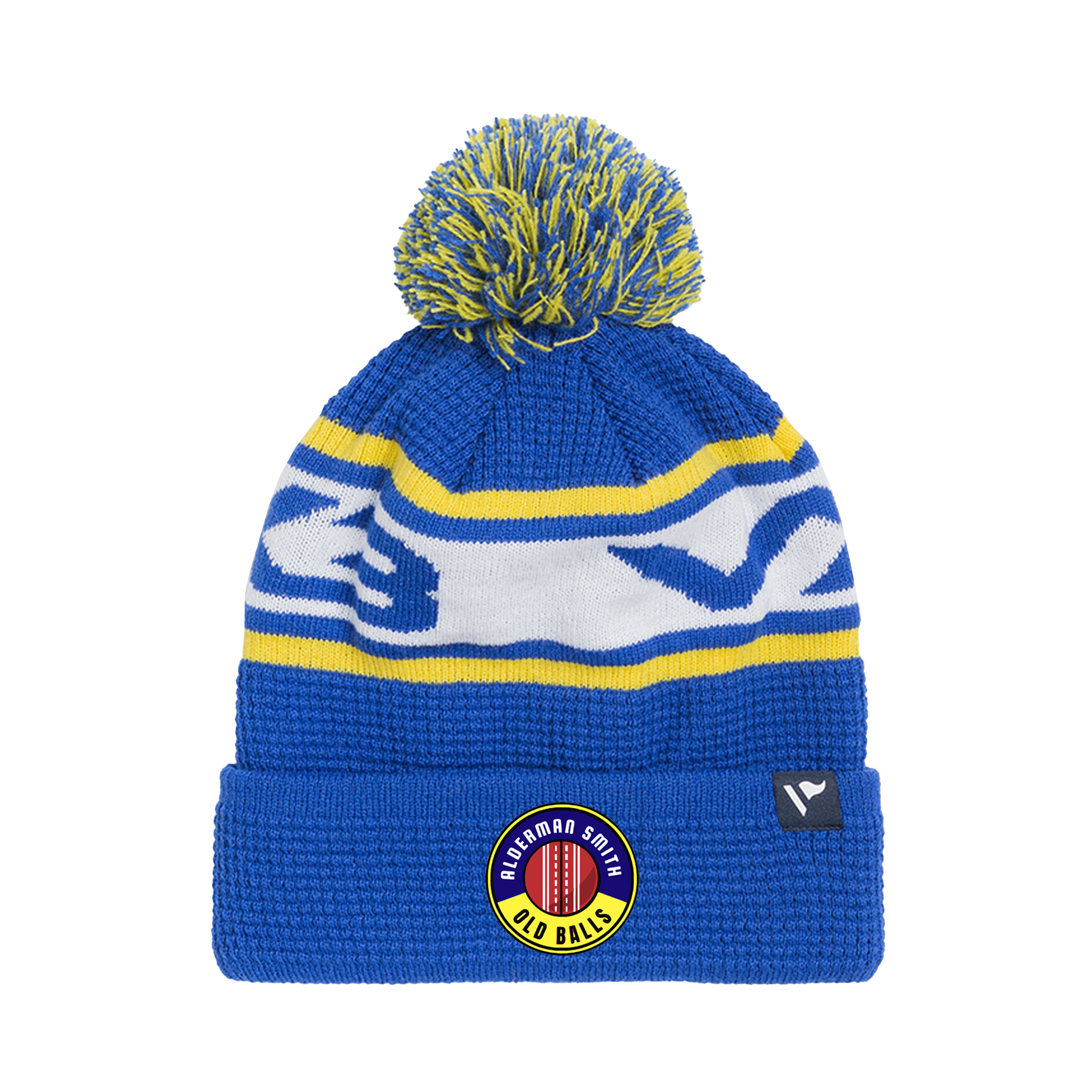Old Balls Cricket Club Waffle Knit Bobble Hat - Royal/Yellow/White