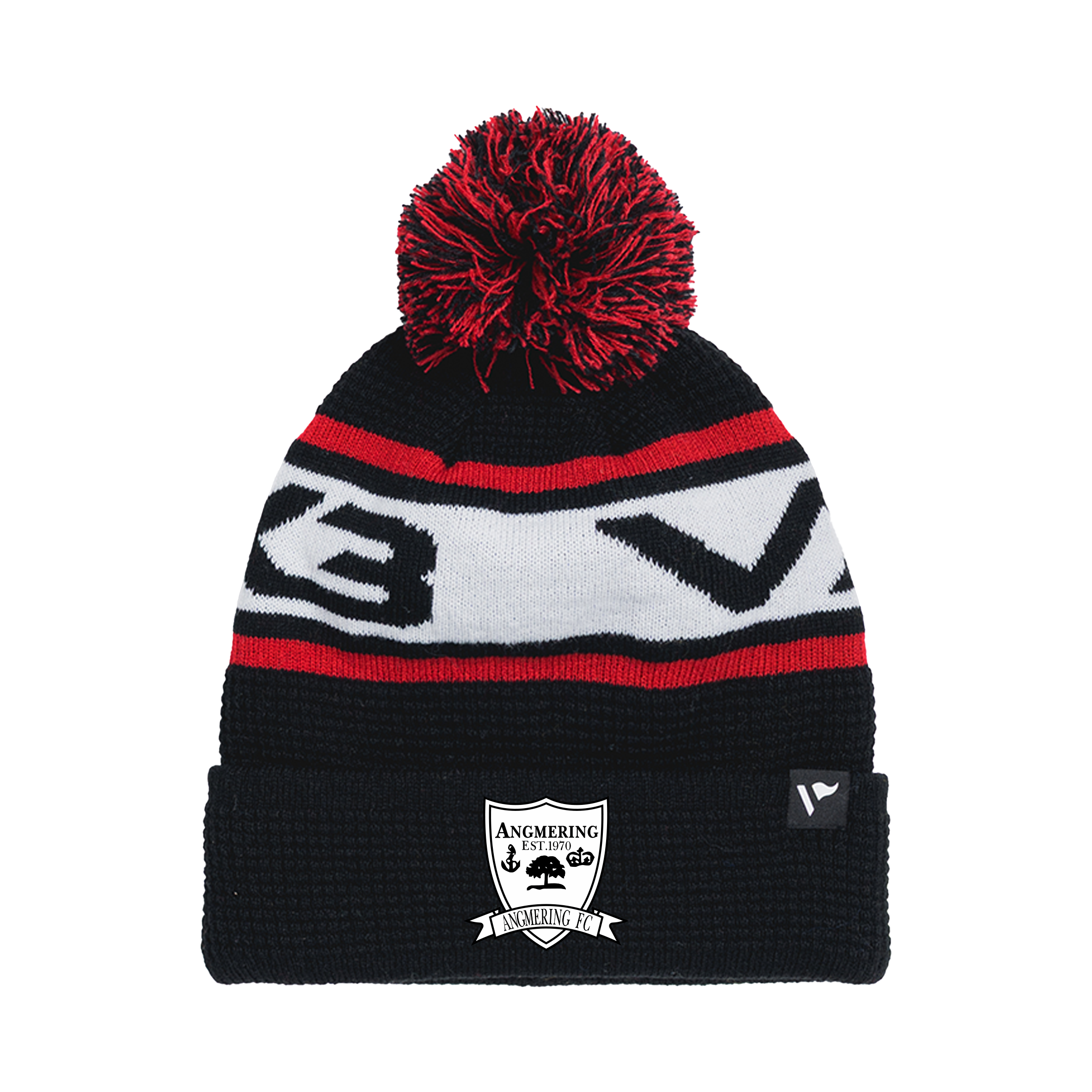 Angmering Youth FC Waffle Knit Bobble Hat - Black/Red/White