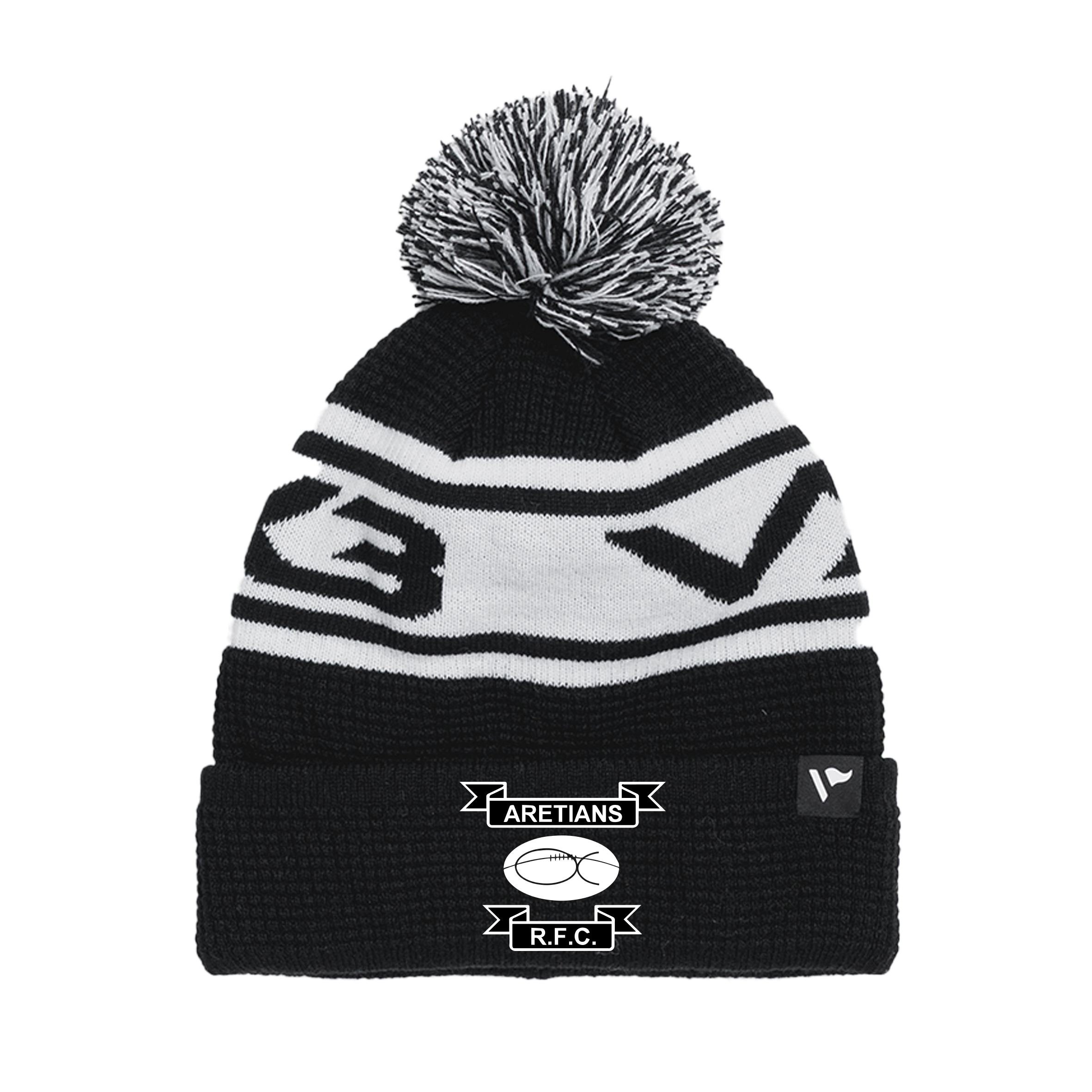 Aretians Rugby Football Club Waffle Knit Bobble Hat - Black/White