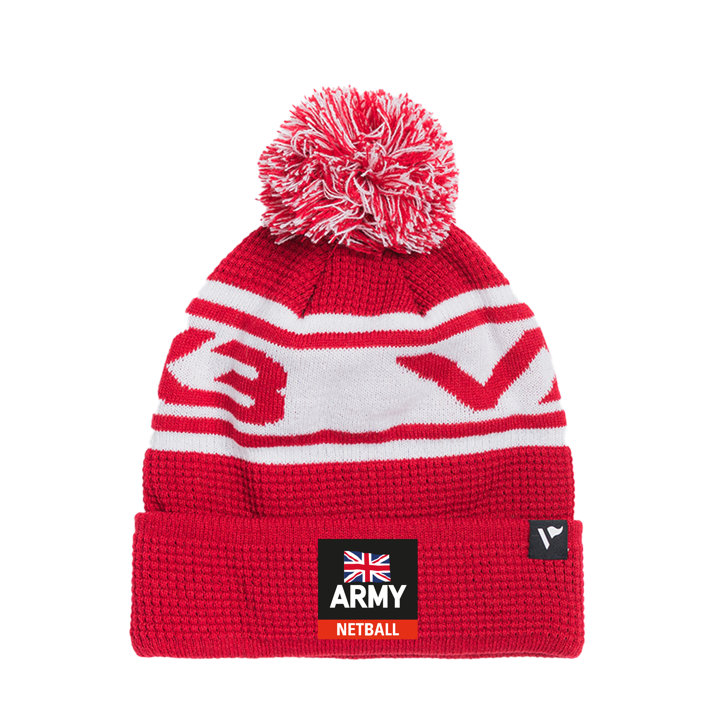 Army Netball Flag Waffle Knit Bobble Hat - Red/White