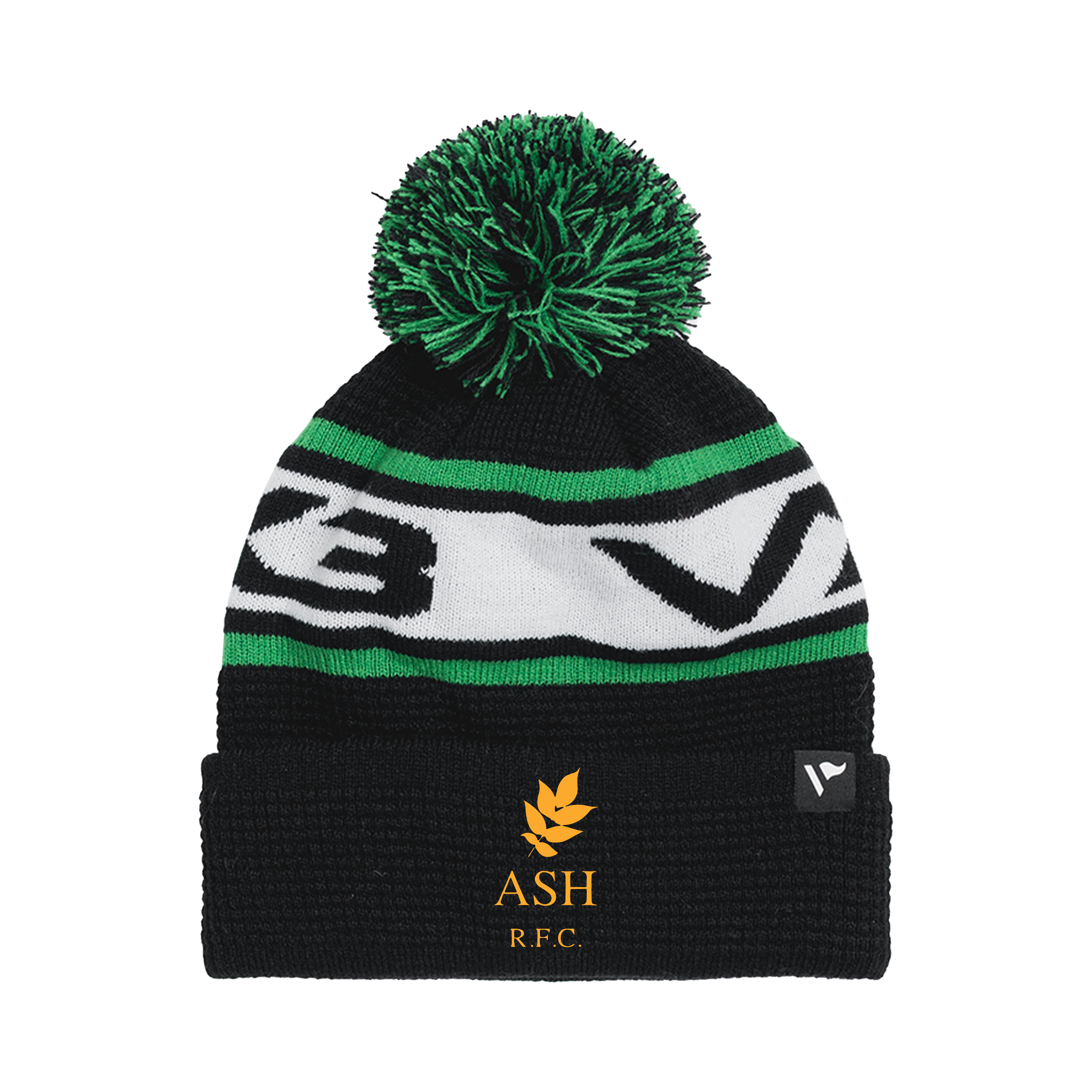 Ash RFC Waffle Knit Bobble Hat - Black/Emerald/White