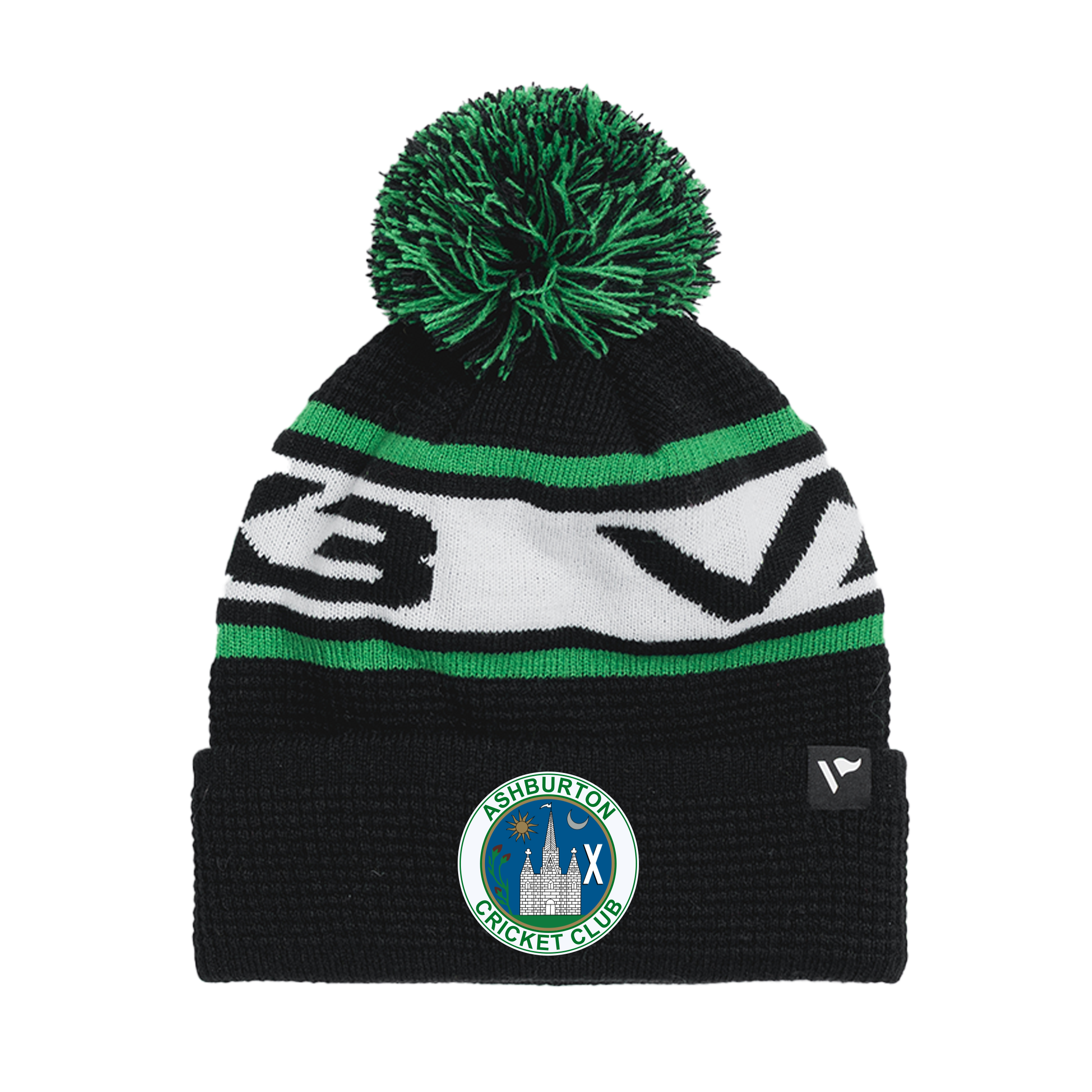 Ashburton Cricket Club Waffle Knit Bobble Hat - Black/Emerald/White