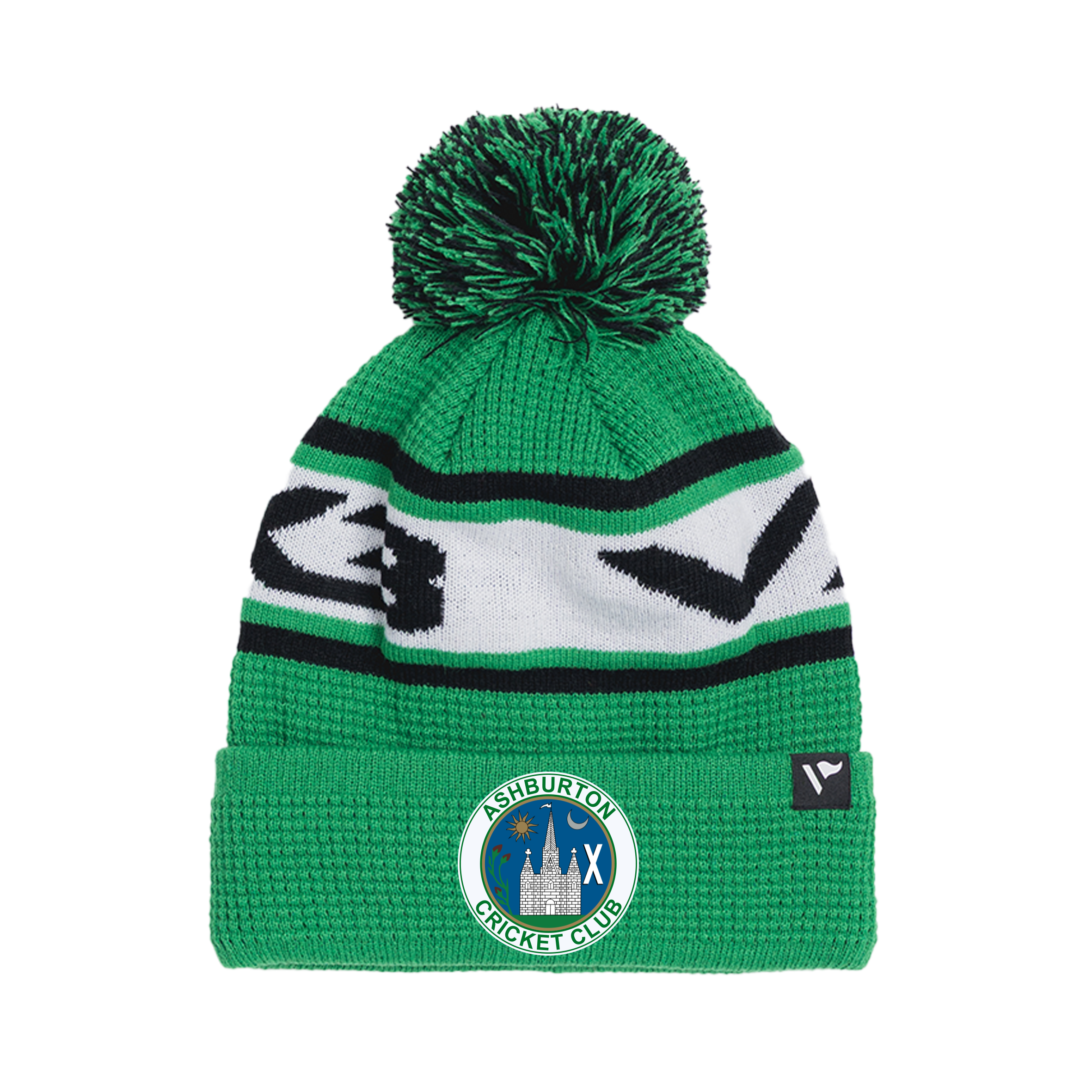 Ashburton Cricket Club Waffle Knit Bobble Hat - Emerald/Black/White