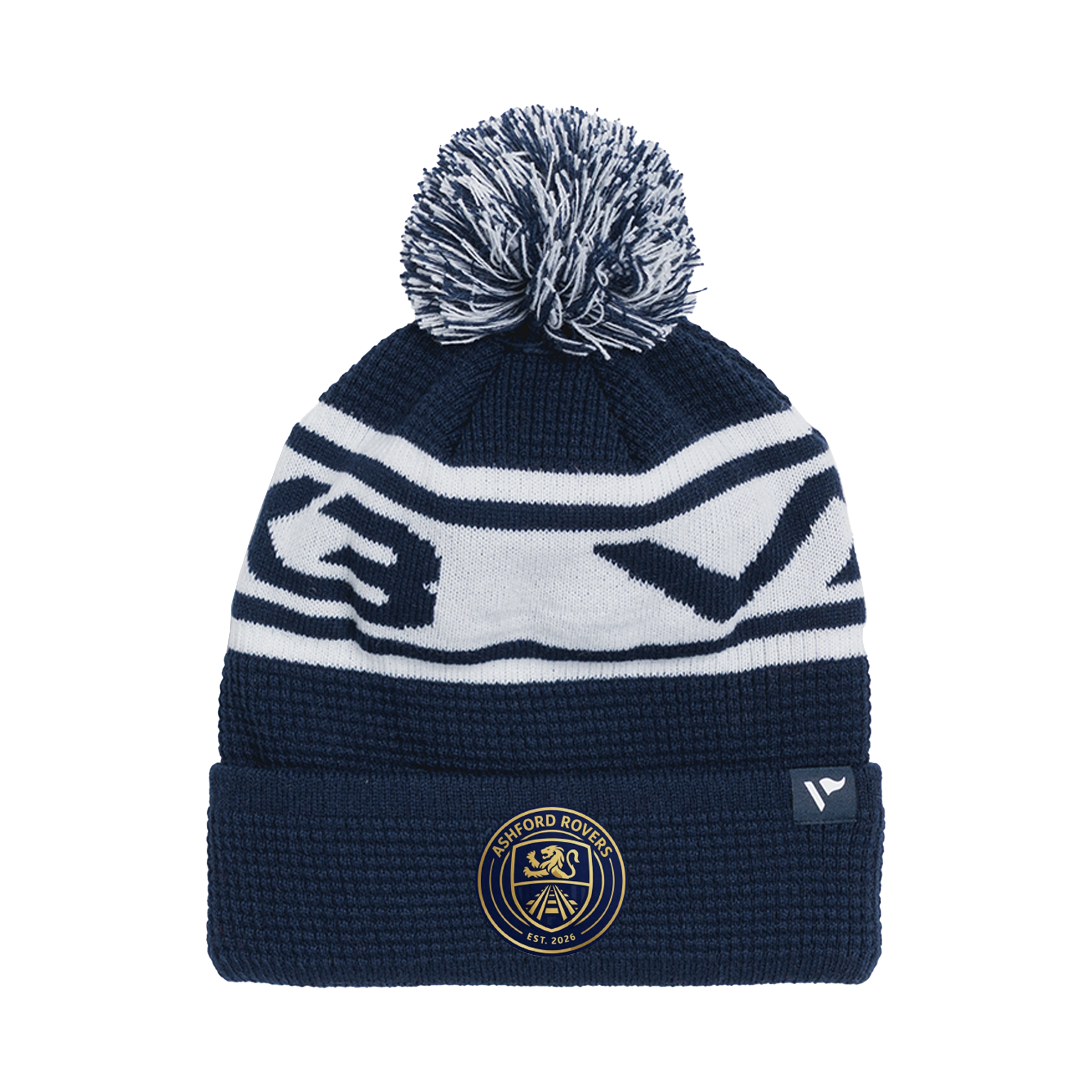 Ashford Rovers FC Waffle Knit Bobble Hat - Navy/White
