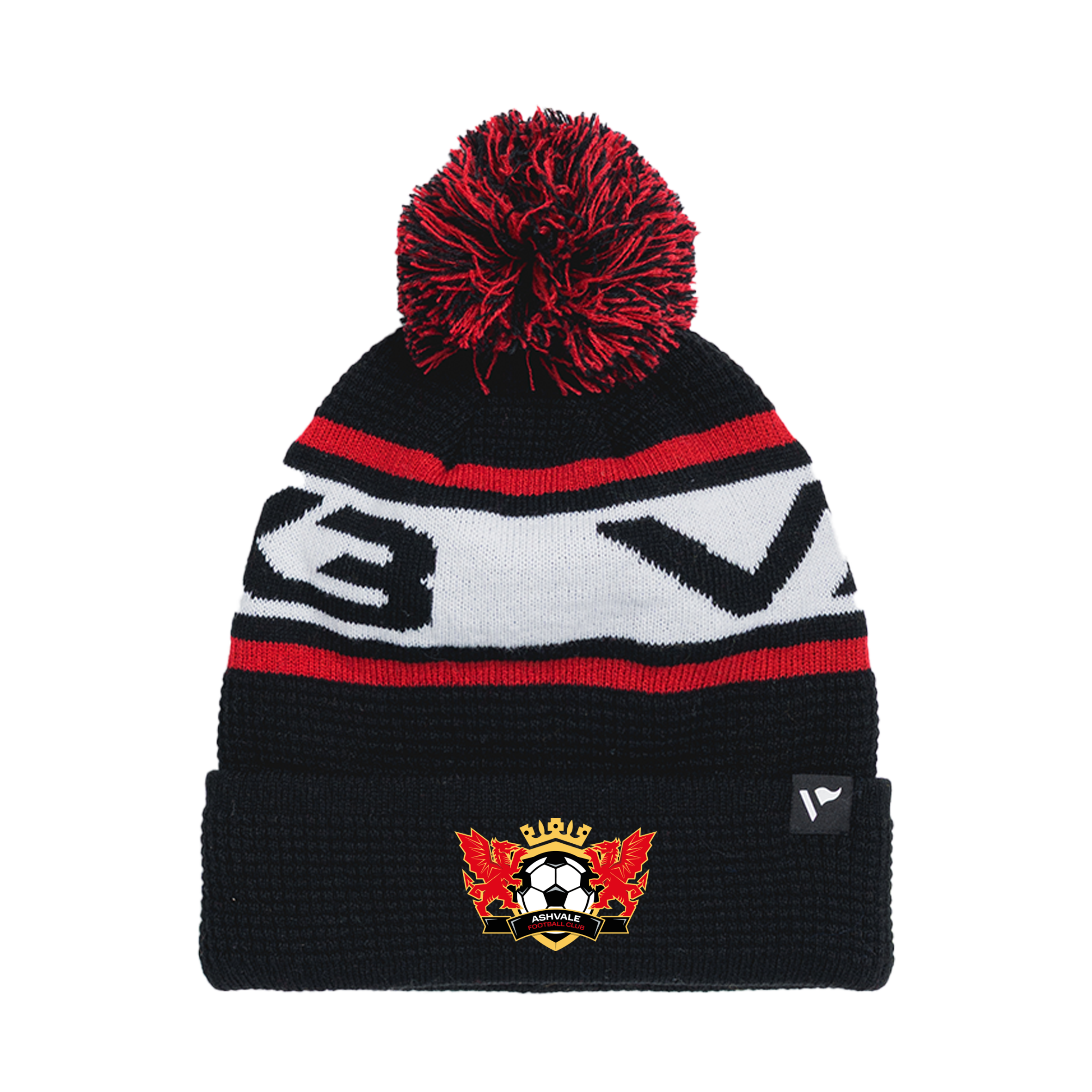Ashvale FC Waffle Knit Bobble Hat - Black/Red/White
