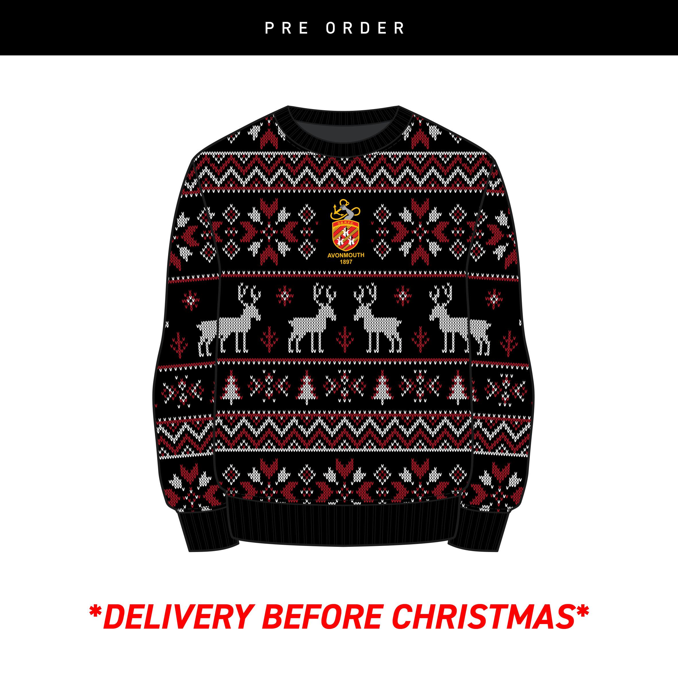 Avonmouth Old Boys Christmas Jumper - Black/Red/White