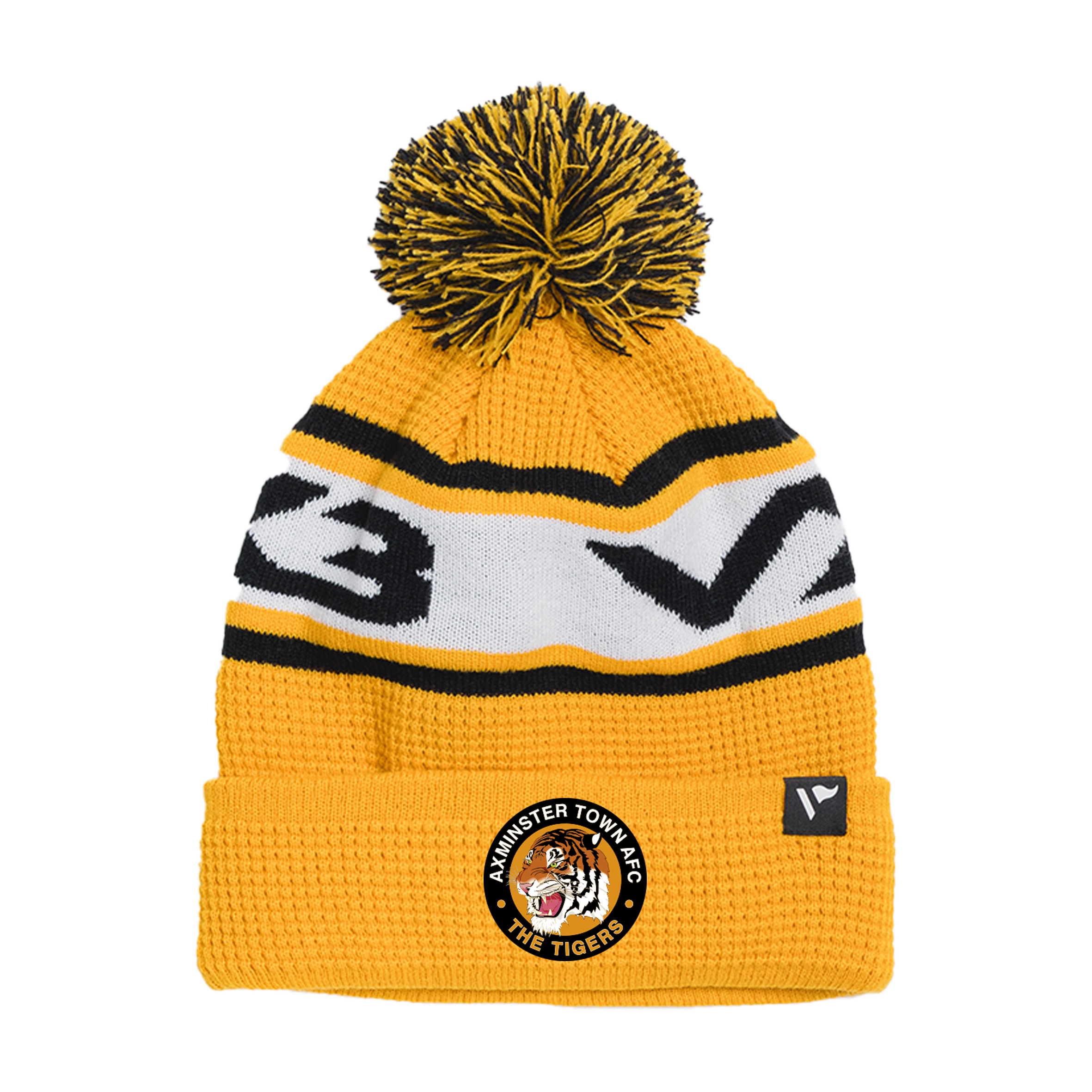 Axminster Town FC Waffle Knit Bobble Hat - Amber/Black/White