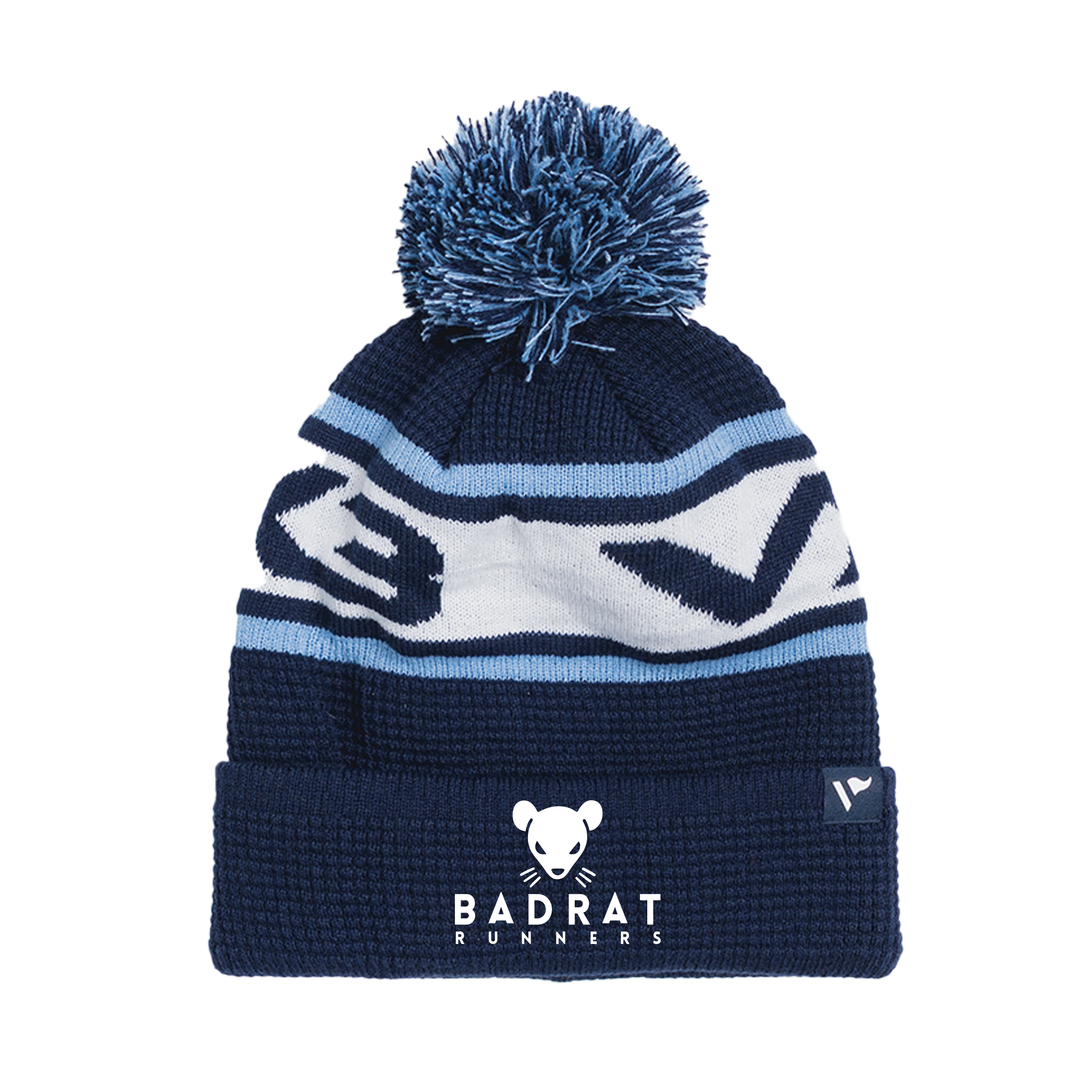 Badrat Runners Waffle Knit Bobble Hat - Navy/Sky/White