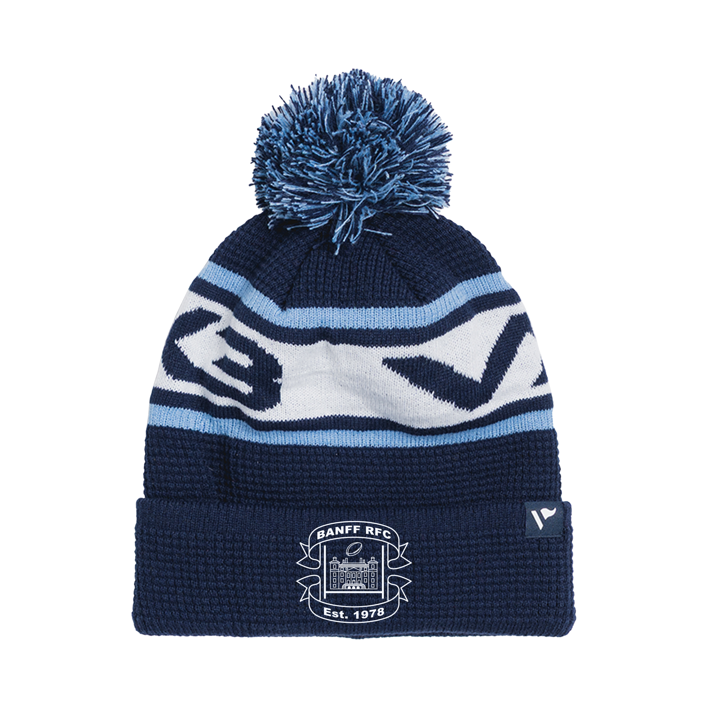 Banff RFC Waffle Knit Bobble Hat - Navy/Sky/White