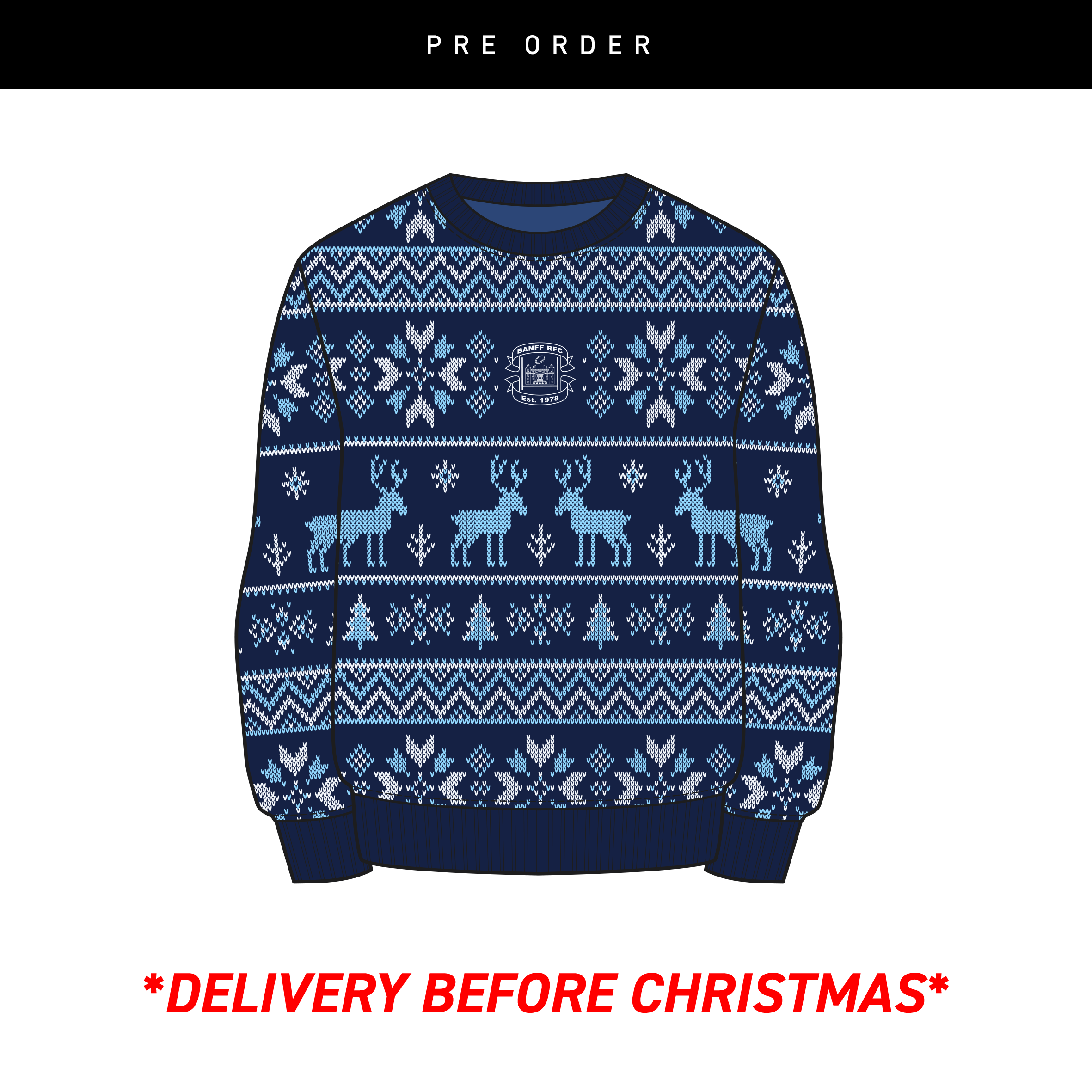 Banff RFC  Christmas Jumper - Navy/Sky/White Youth