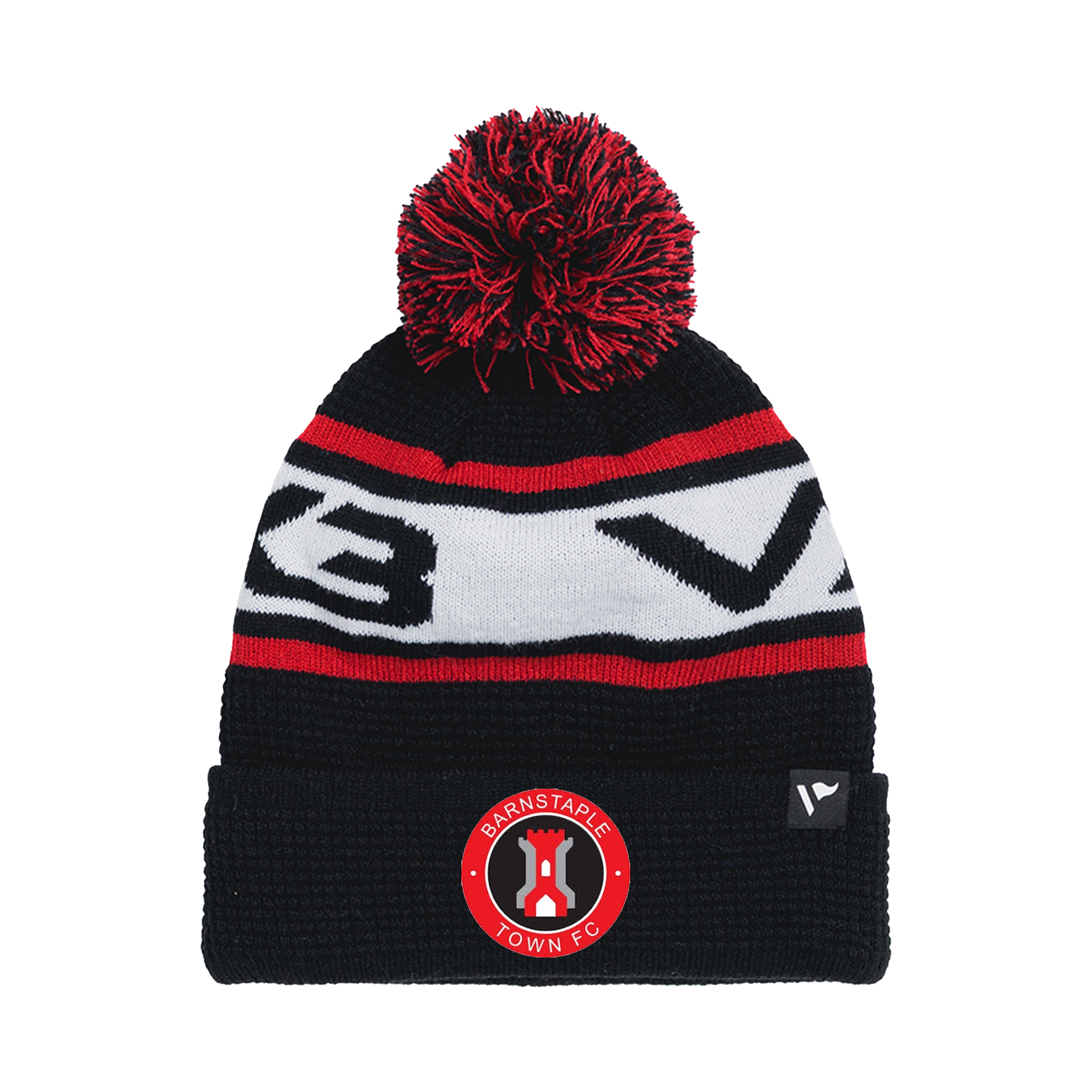 Barnstaple Town FC Waffle Knit Bobble Hat - Black/Red/White