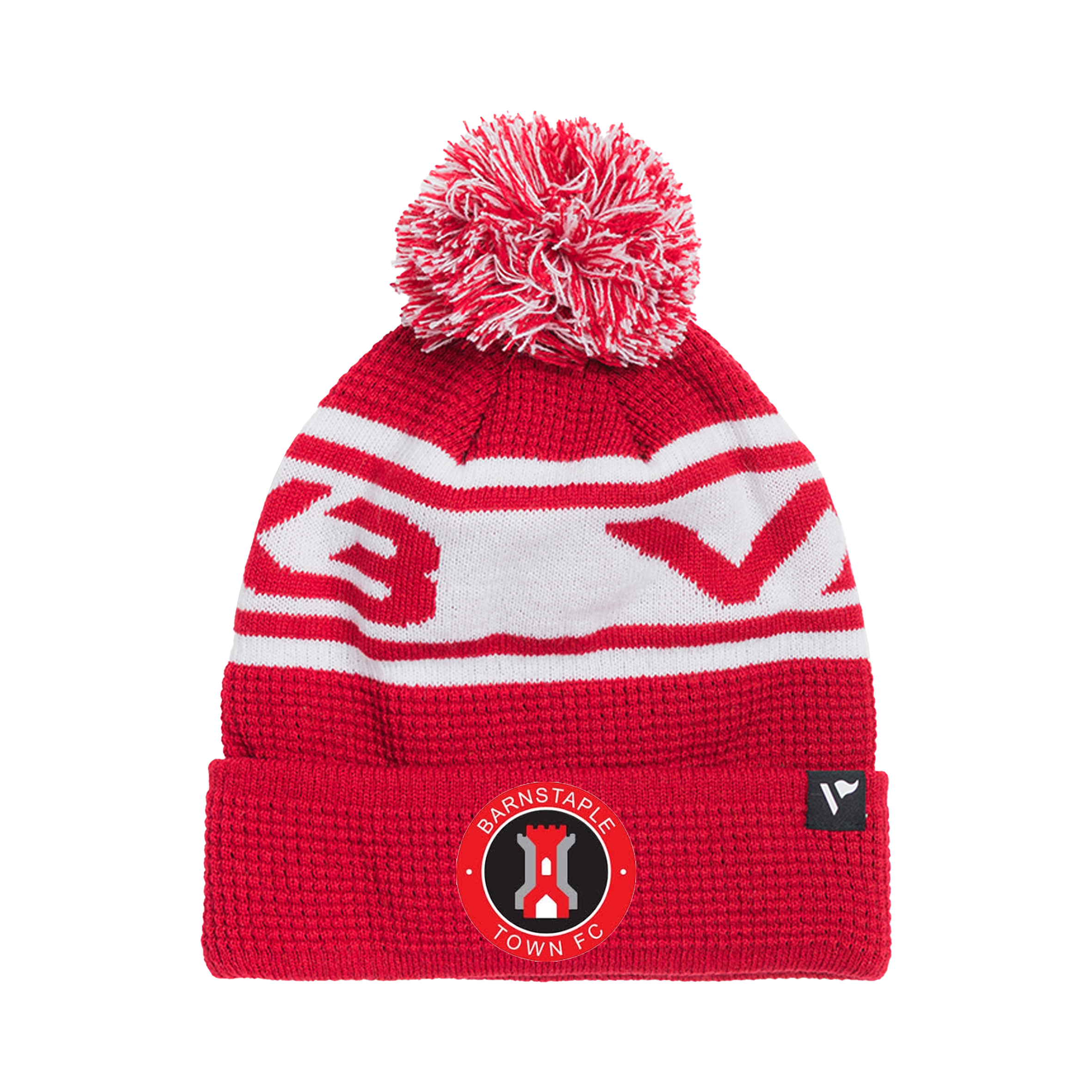 Barnstaple Town FC Waffle Knit Bobble Hat -  Red/White