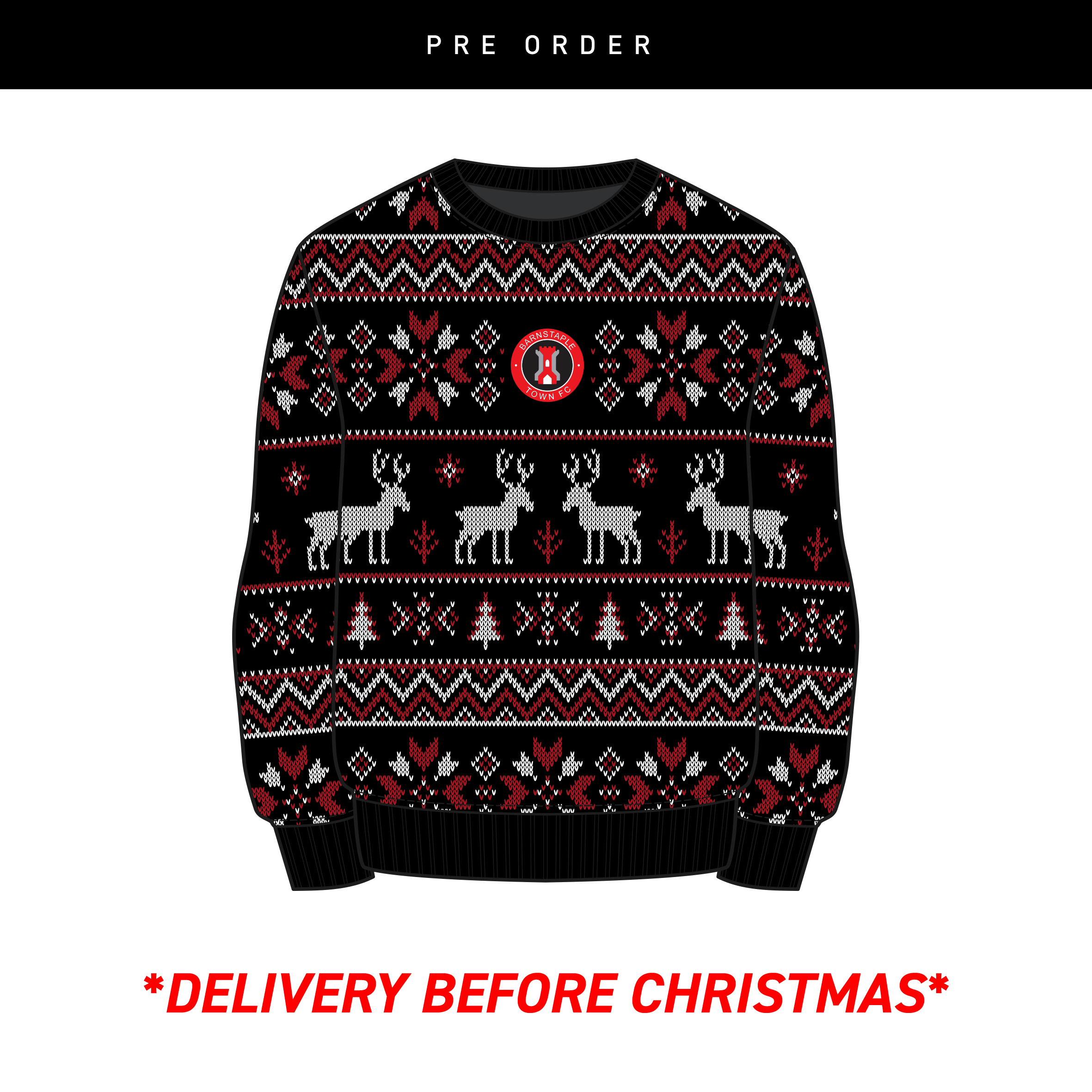Barnstaple Town FC Christmas Jumper - Black/Red/White