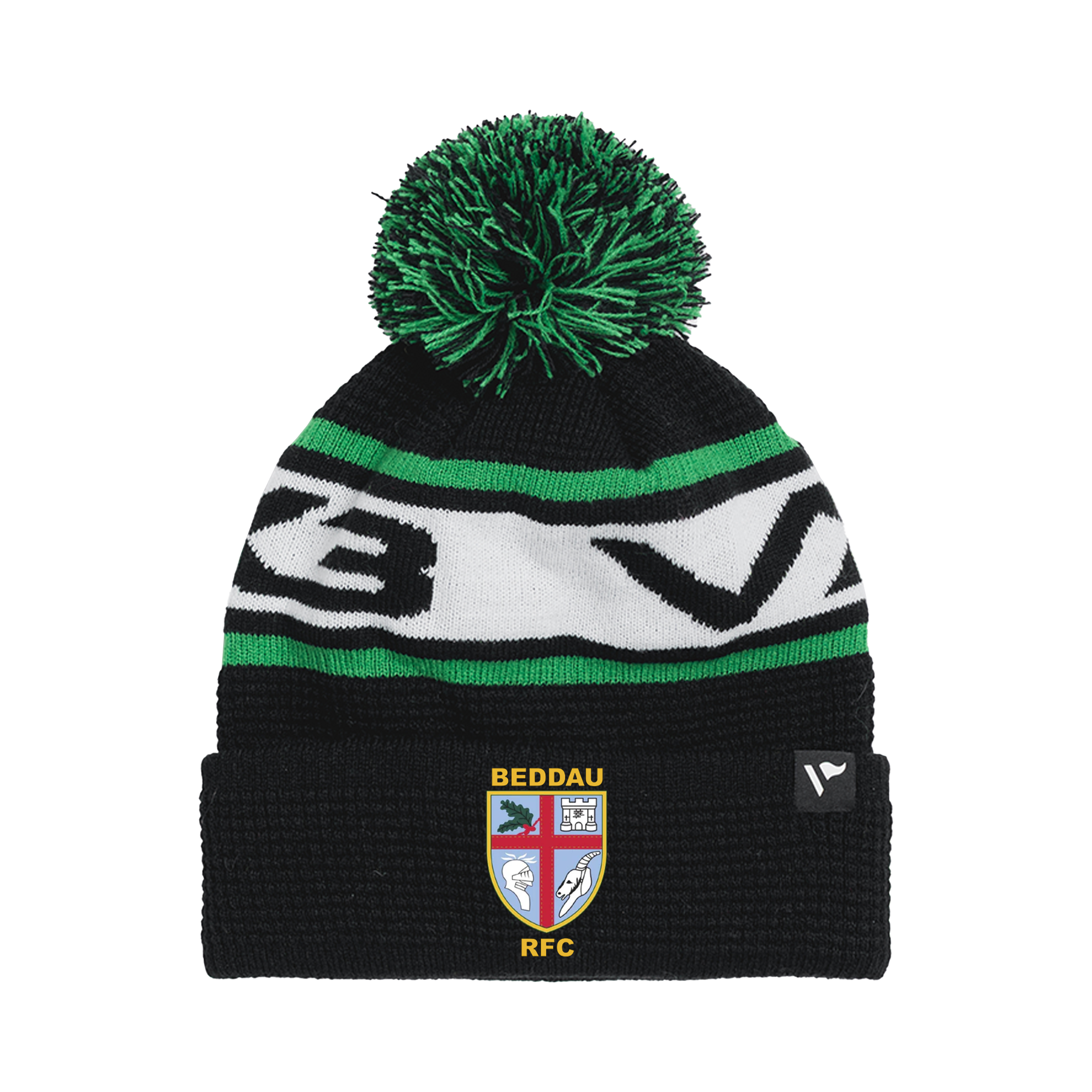 Beddau RFC Waffle Knit Bobble Hat - Black/Emerald/White