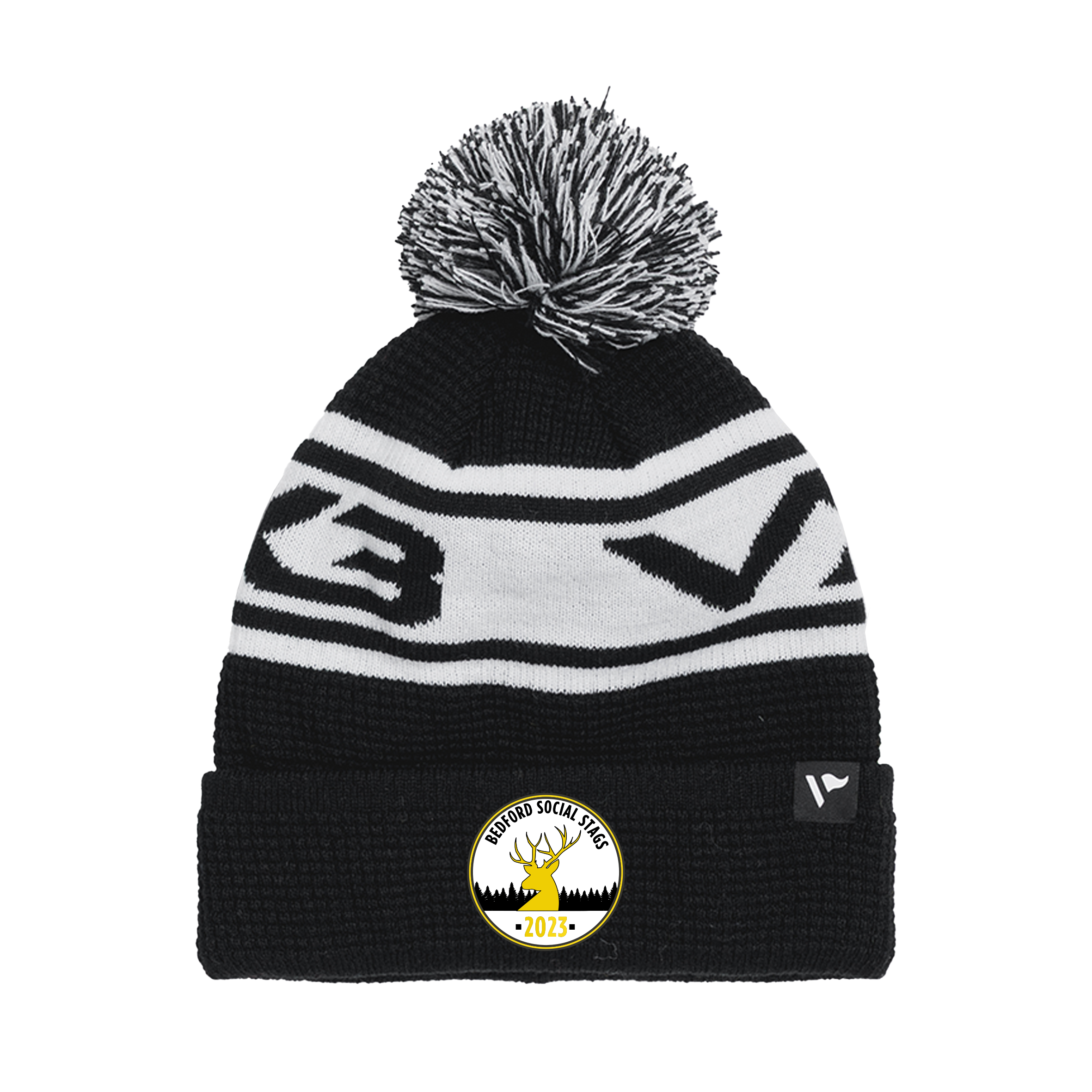 Bedford Social Stags Waffle Knit Bobble Hat - Black/White