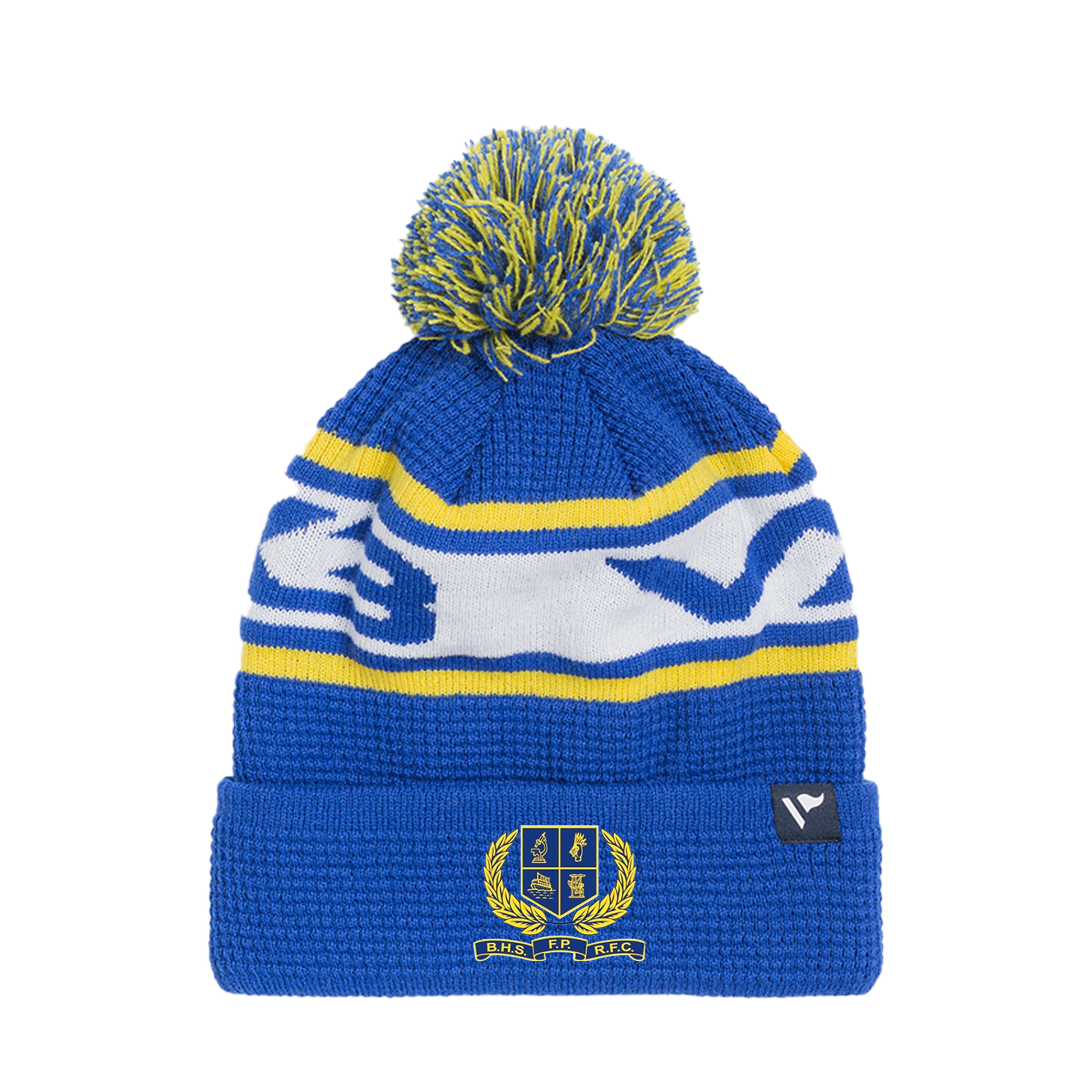 Belfast High School Former Pupils RFC Waffle Knit Bobble Hat - Royal/Yellow/White