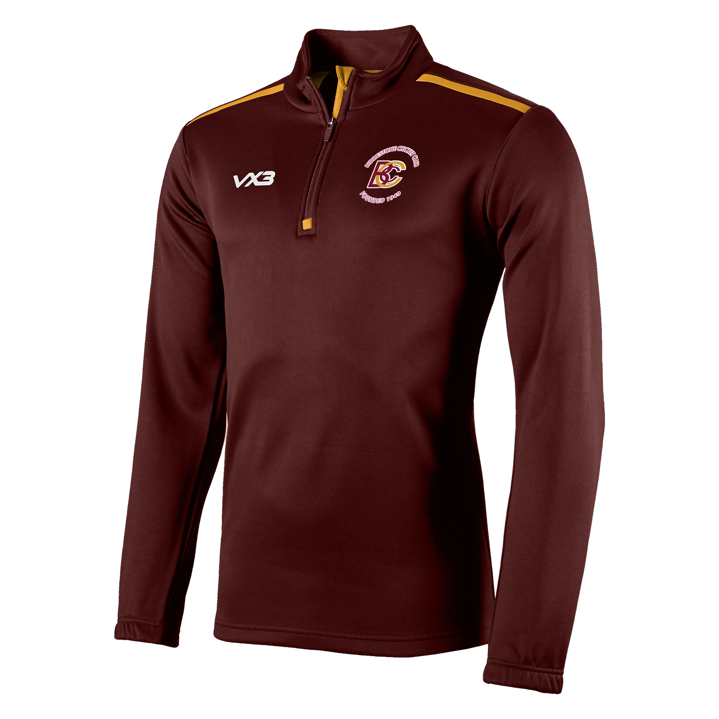 Biddestone Cricket Club Fortis Quarter Zip Sweat Maroon/Amber