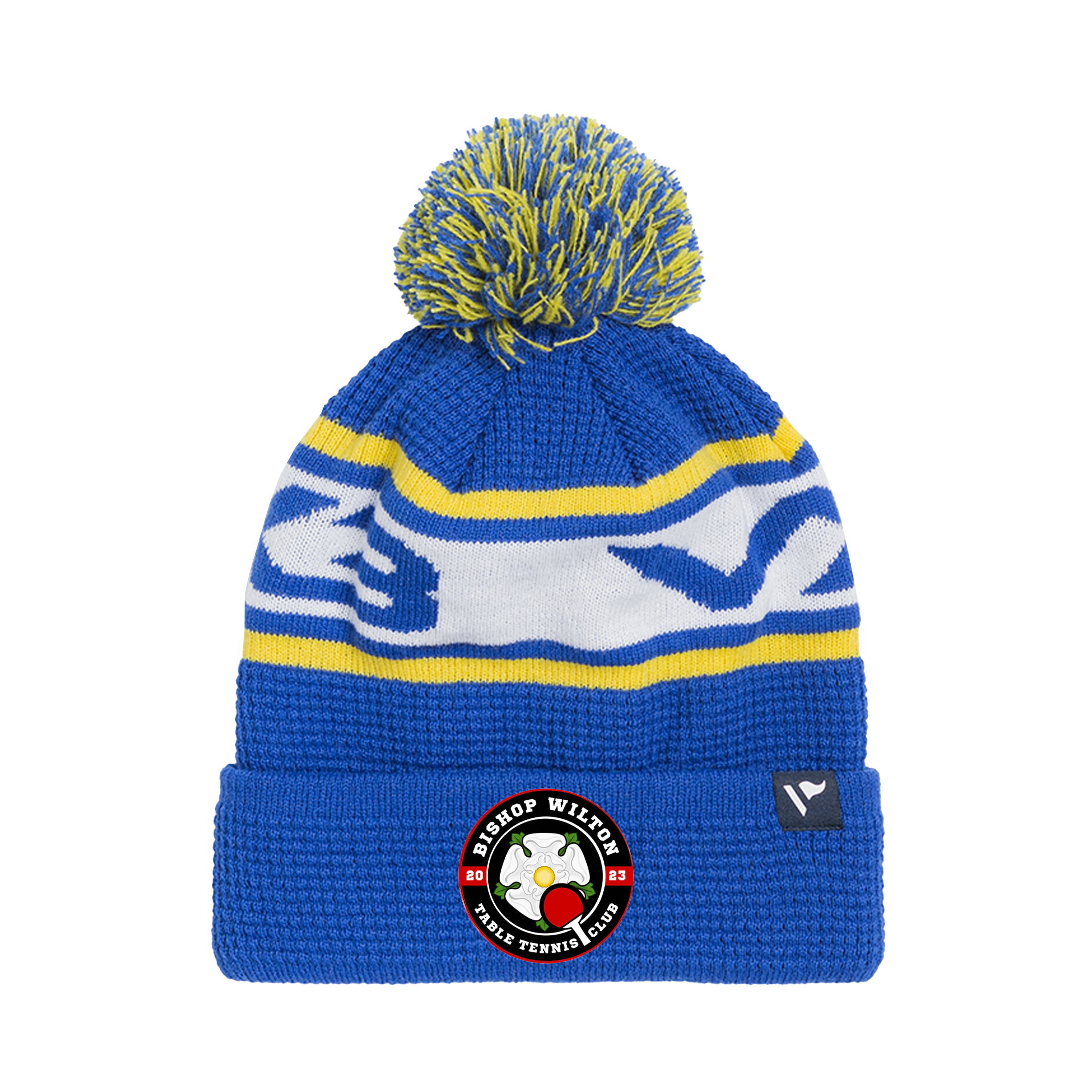 Bishop Wilton Table Tennis Club Waffle Knit Bobble Hat - Royal/Yellow/White