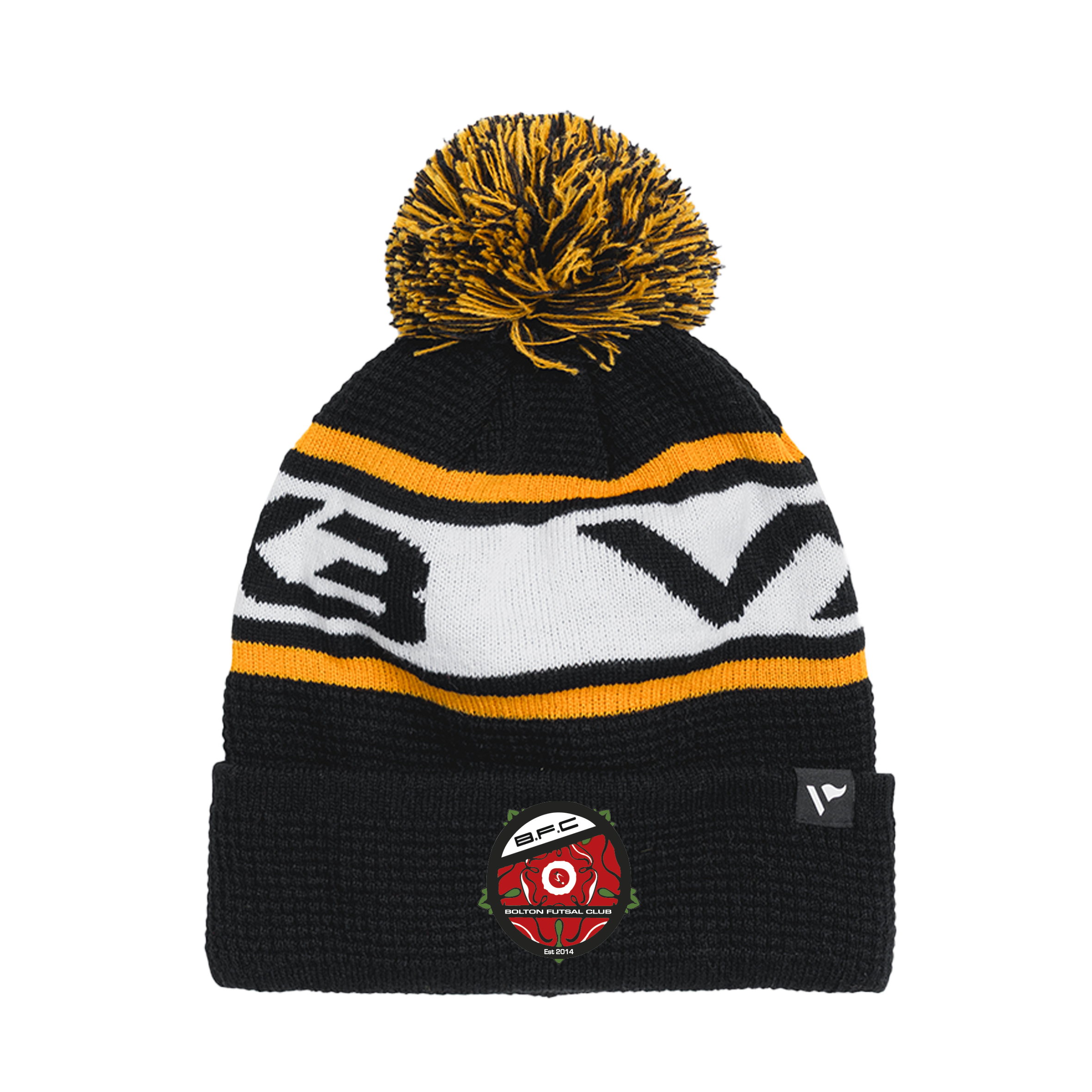 Bolton Futsal Club Waffle Knit Bobble Hat - Amber/Black/White