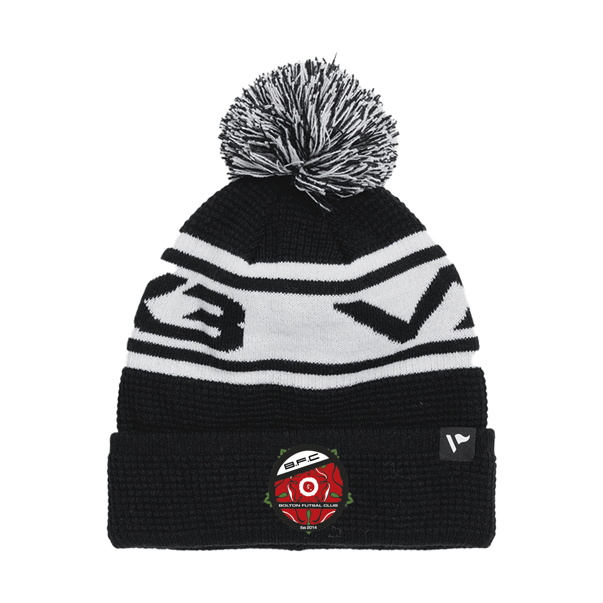 Bolton Futsal Club Waffle Knit Bobble Hat - Black/White