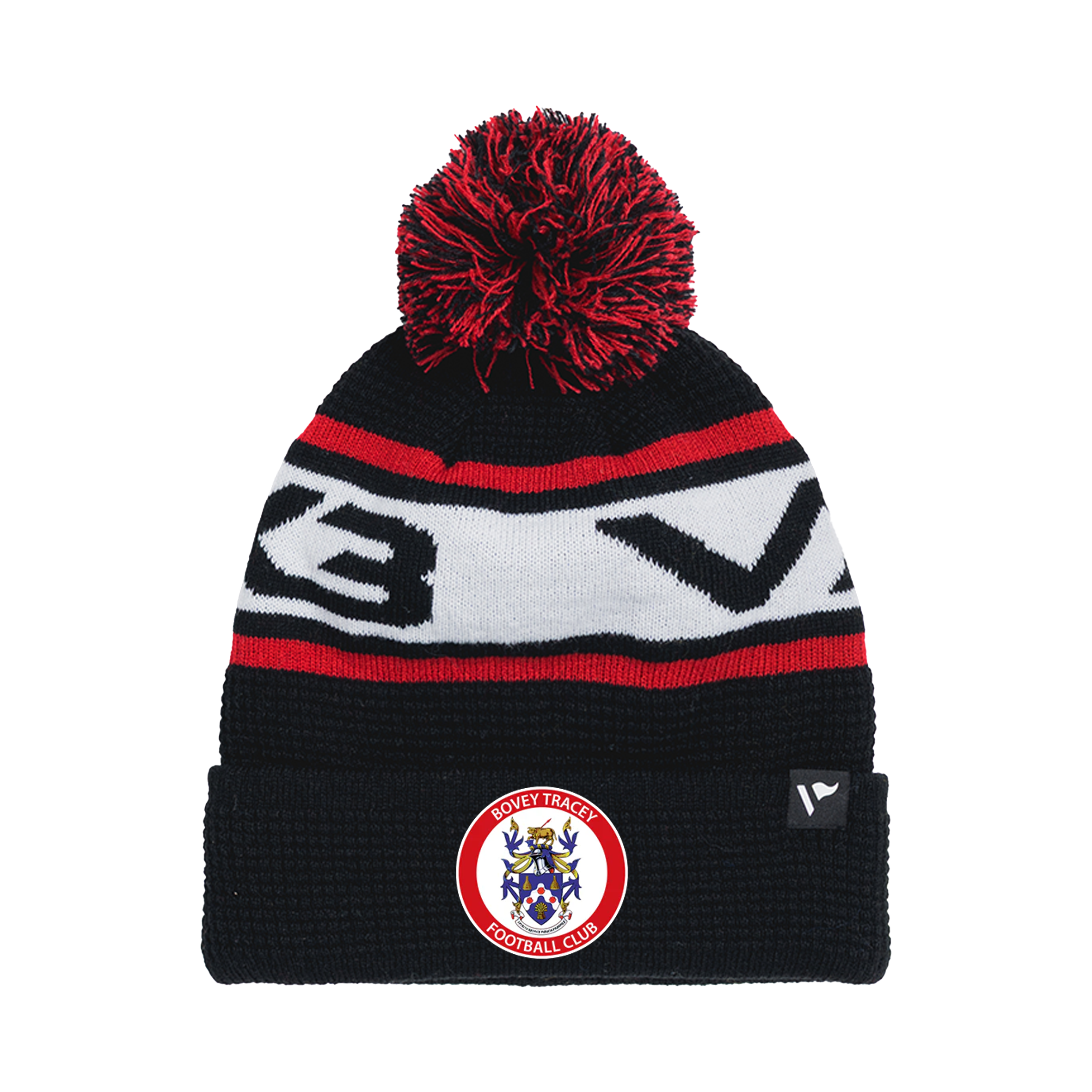 Bovey Tracey AFC Waffle Knit Bobble Hat - Black/Red/White
