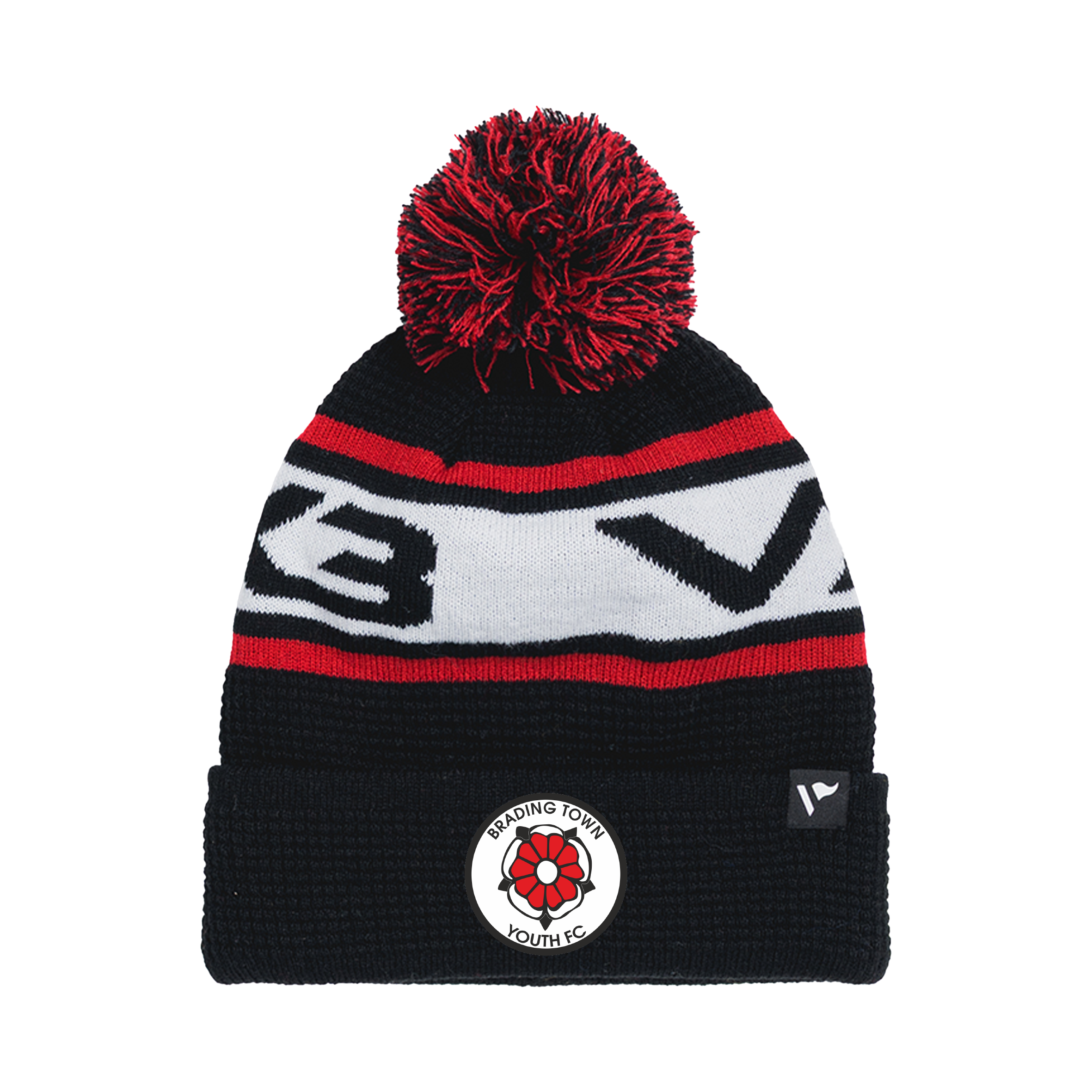 Brading Town Youth FC Waffle Knit Bobble Hat - Black/Red/White