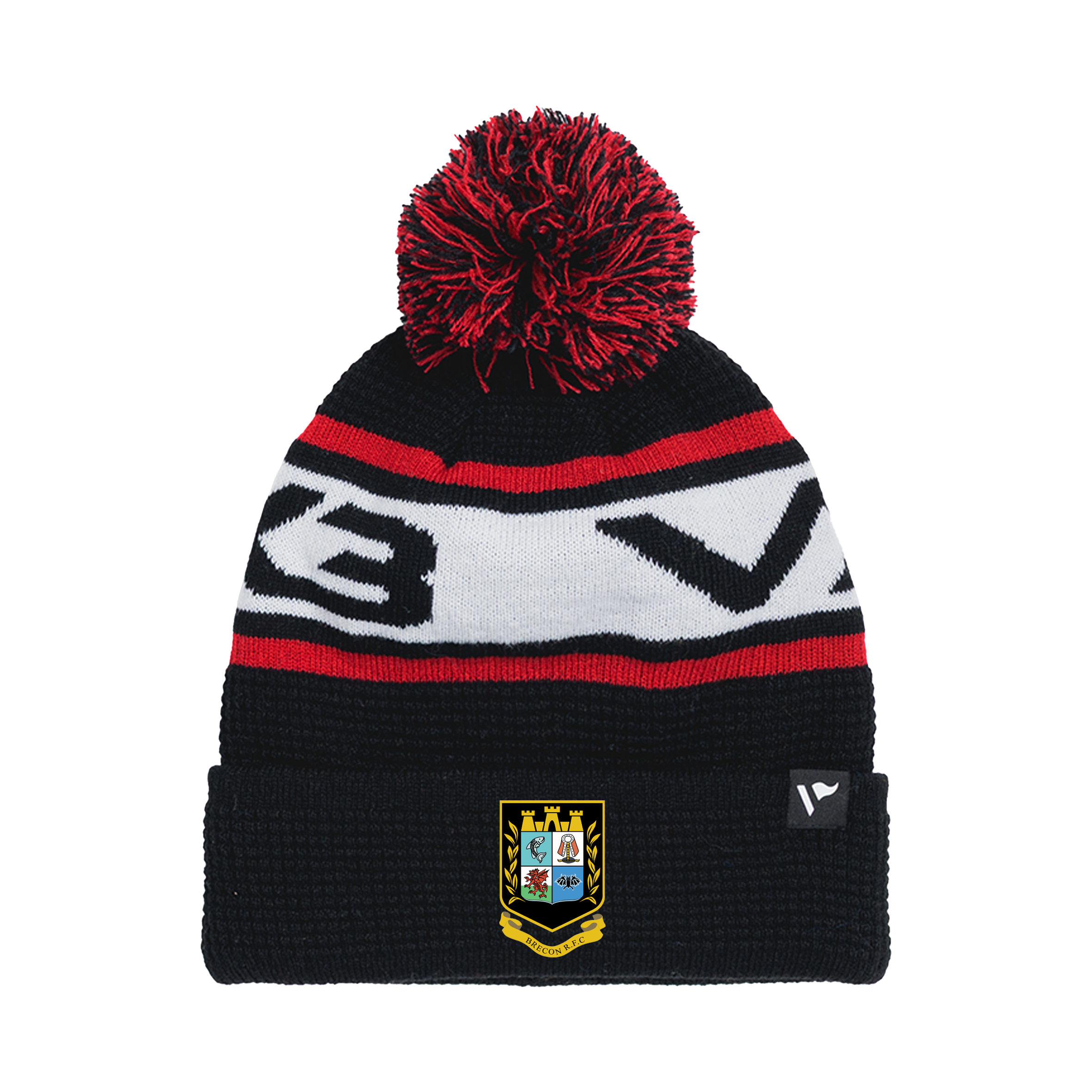 Brecon RFC Waffle Knit Bobble Hat - Black/Red/White
