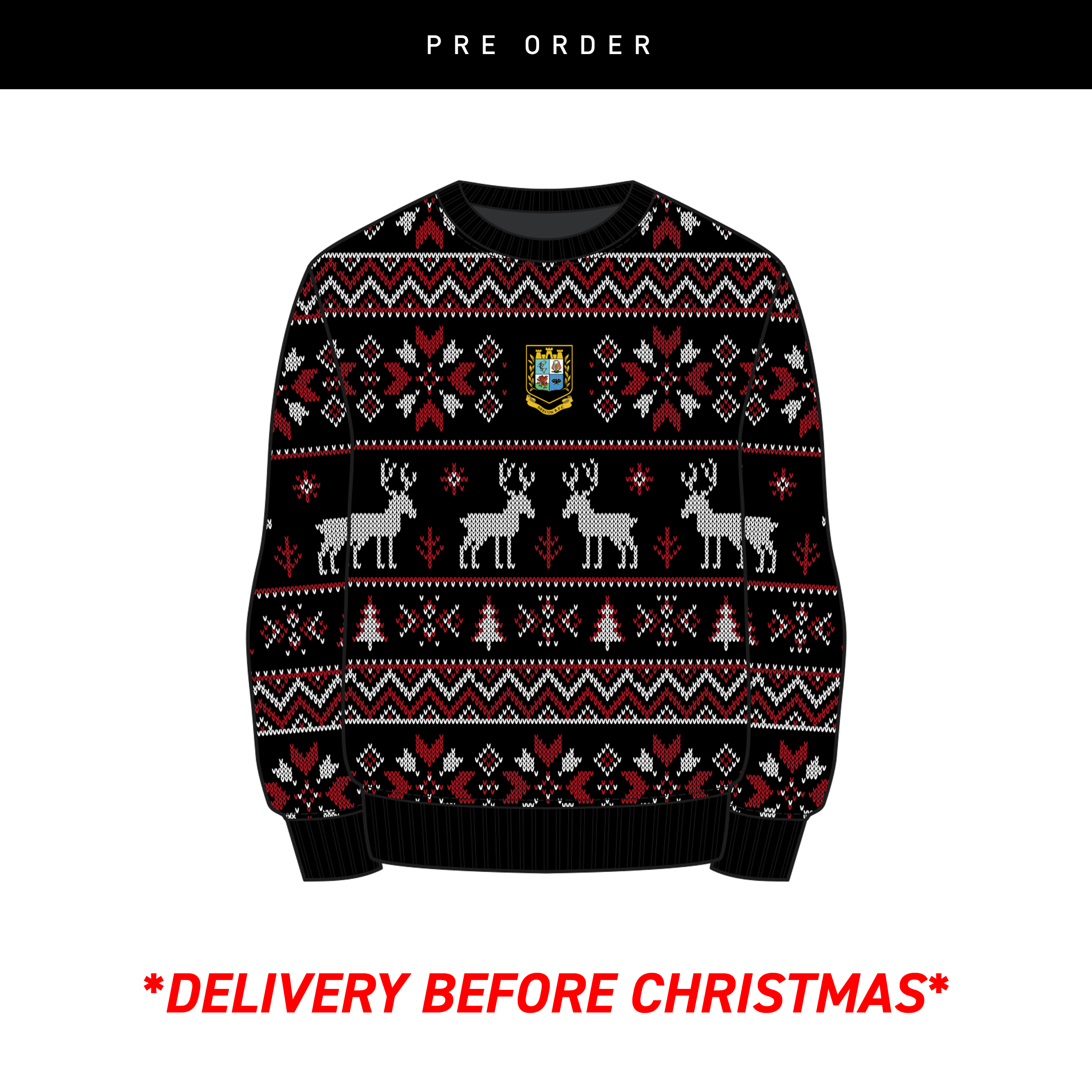 Brecon RFC Christmas Jumper - Black/Red/White Youth