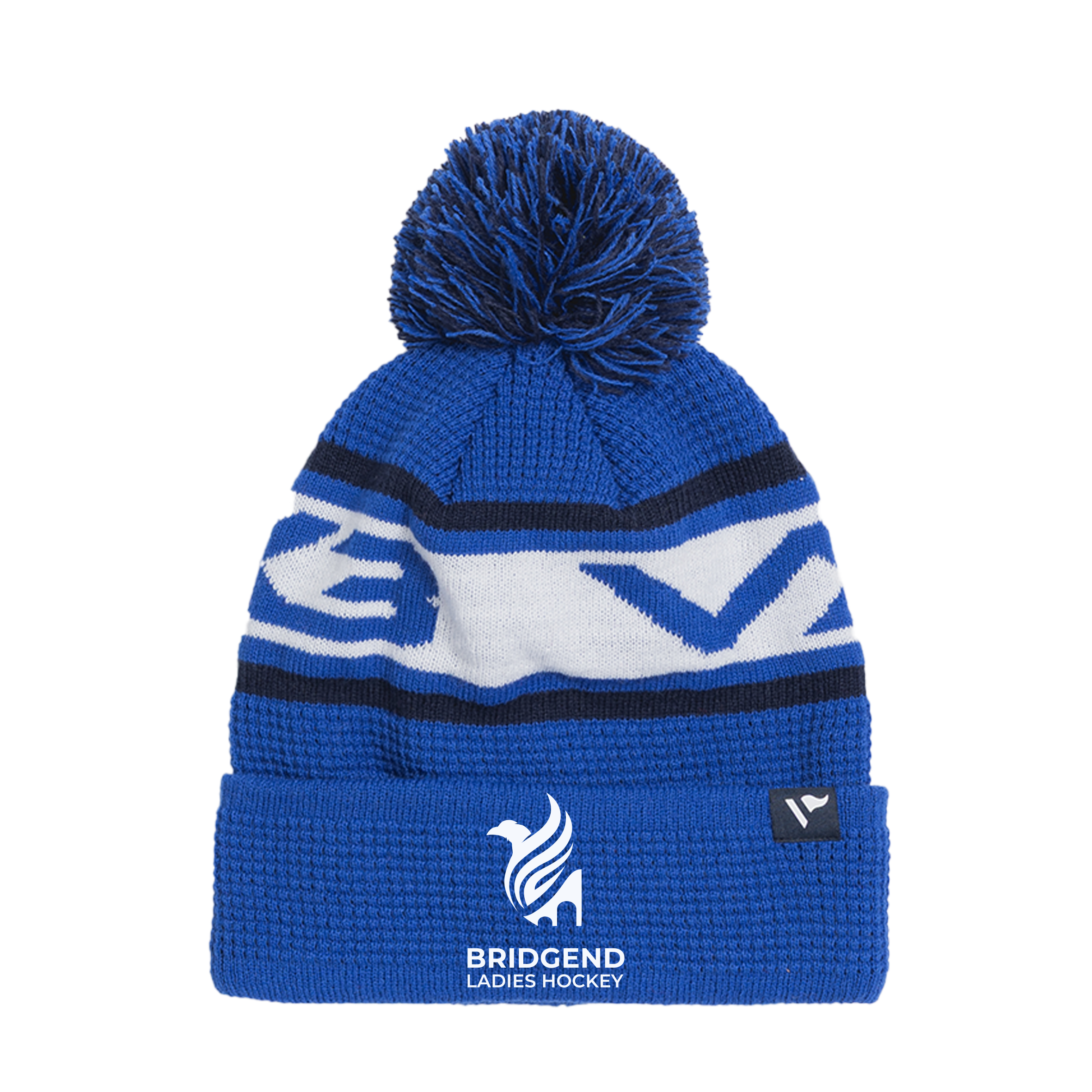Bridgend Ladies Hockey Club Waffle Knit Bobble Hat - Royal/Navy/White