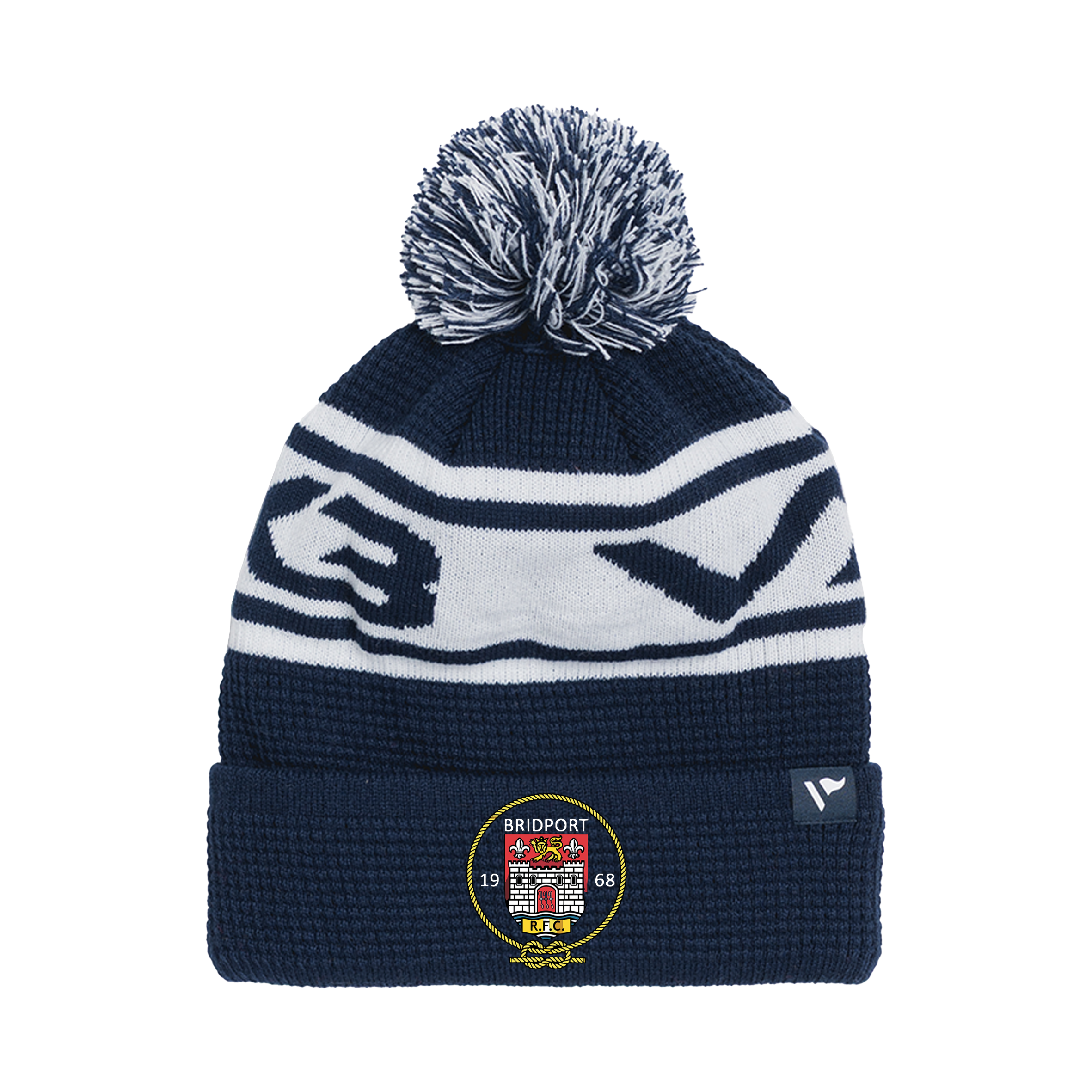 Bridport RFC Waffle Knit Bobble Hat - Navy/White