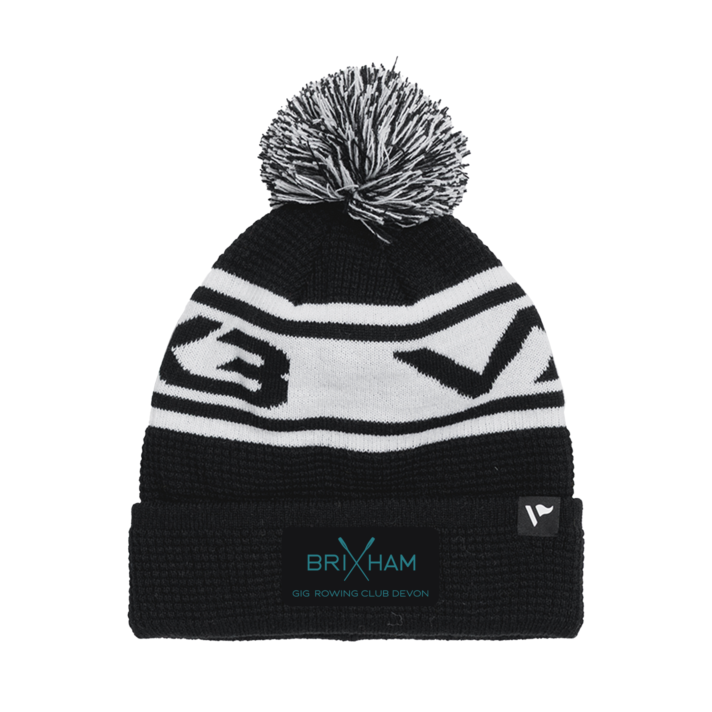 Brixham Gig Club Waffle Knit Bobble Hat - Black/White