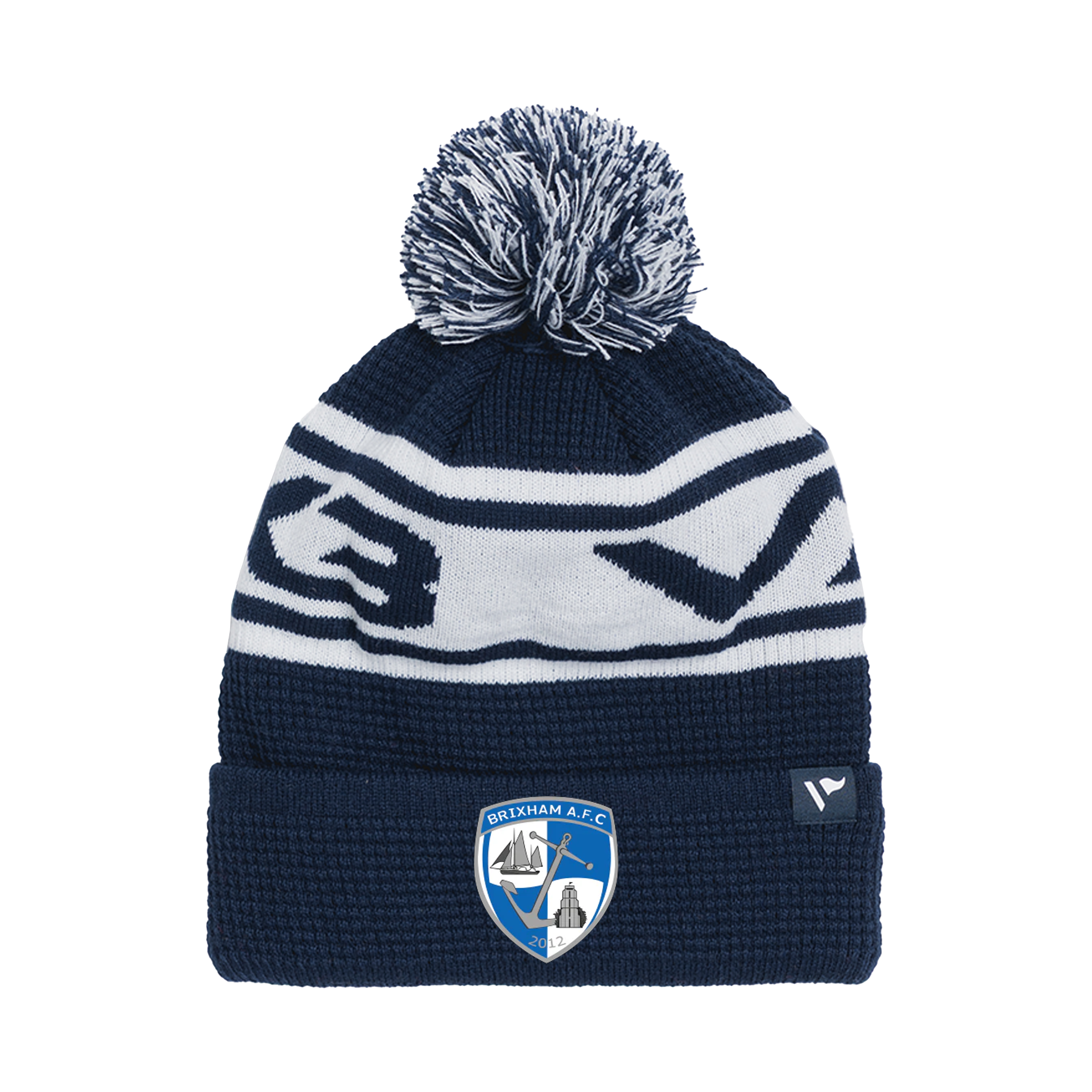 Brixham AFC Waffle Knit Bobble Hat - Navy/White