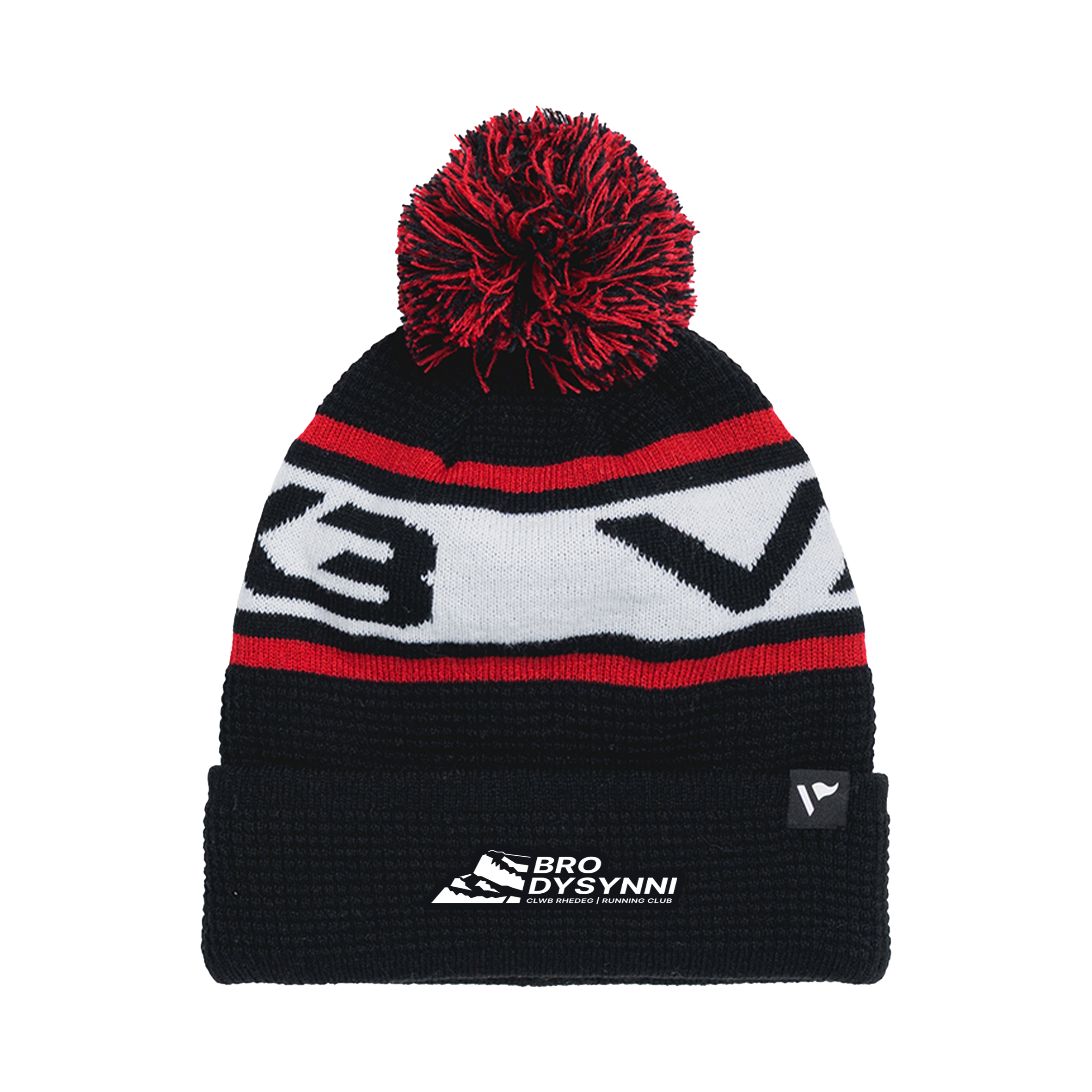 Bro Dysynni Running Club Waffle Knit Bobble Hat - Black/Red/White