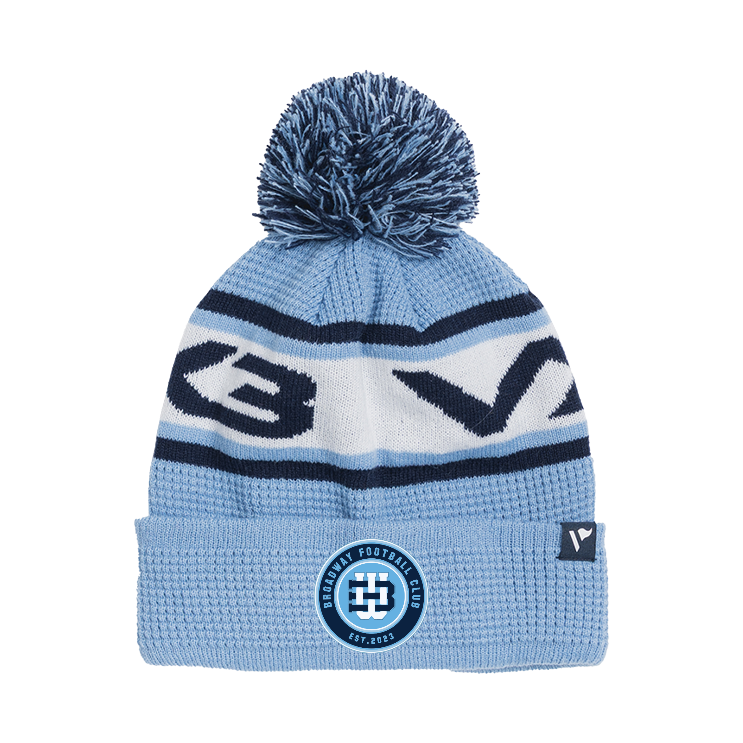 Broadway FC Waffle Knit Bobble Hat - Sky/Navy/White