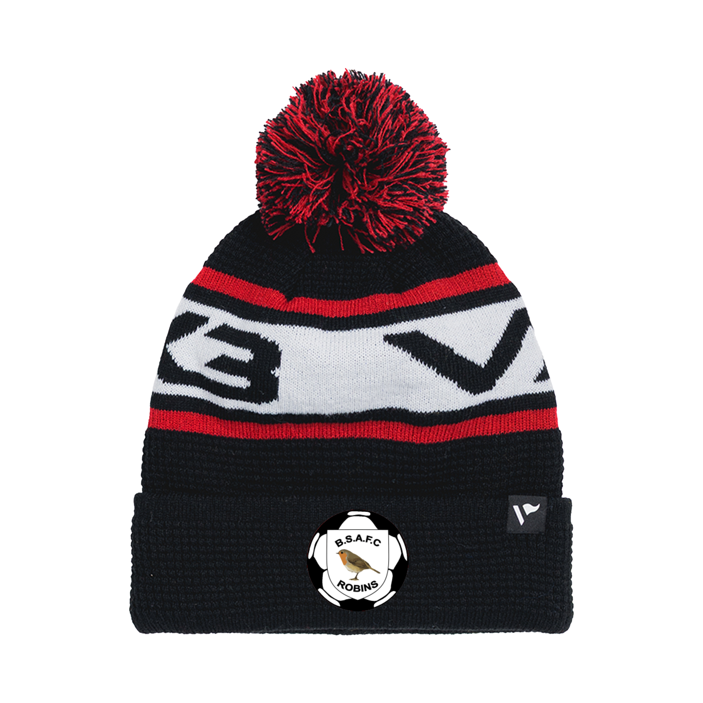 Budleigh Salterton FC Waffle Knit Bobble Hat - Black/Red/White