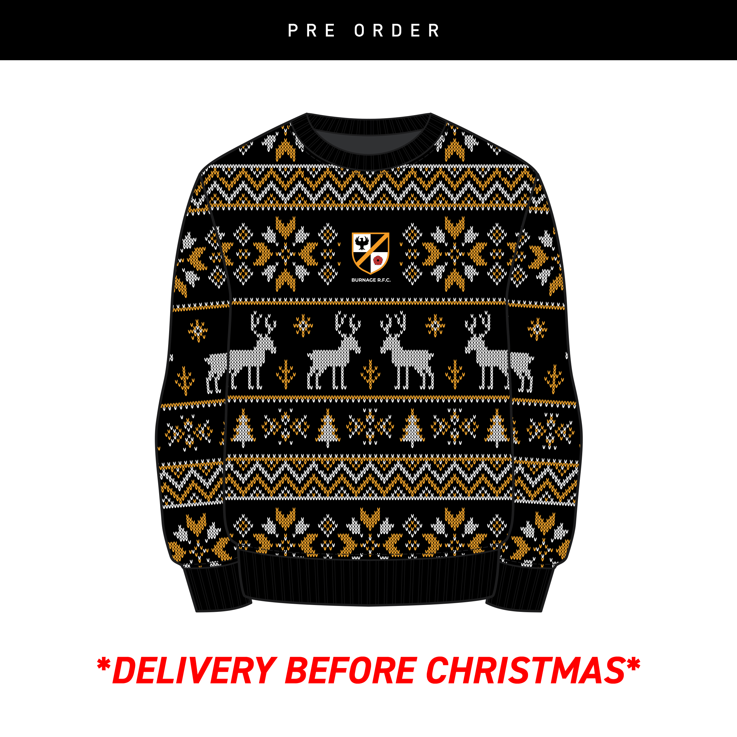 Burnage RFC Christmas Jumper - Black/Amber/White Youth