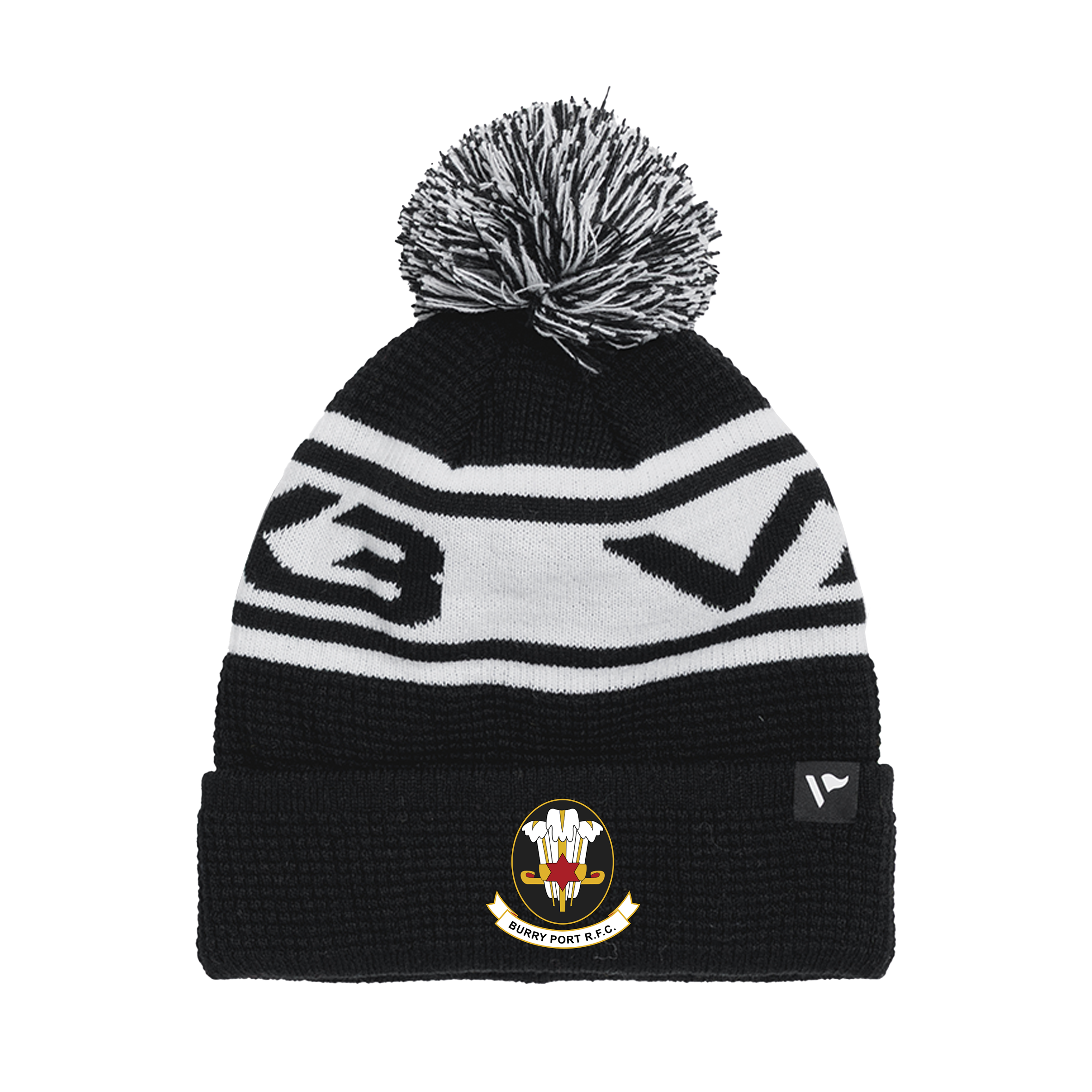 Burry Port RFC Waffle Knit Bobble Hat - Black/White