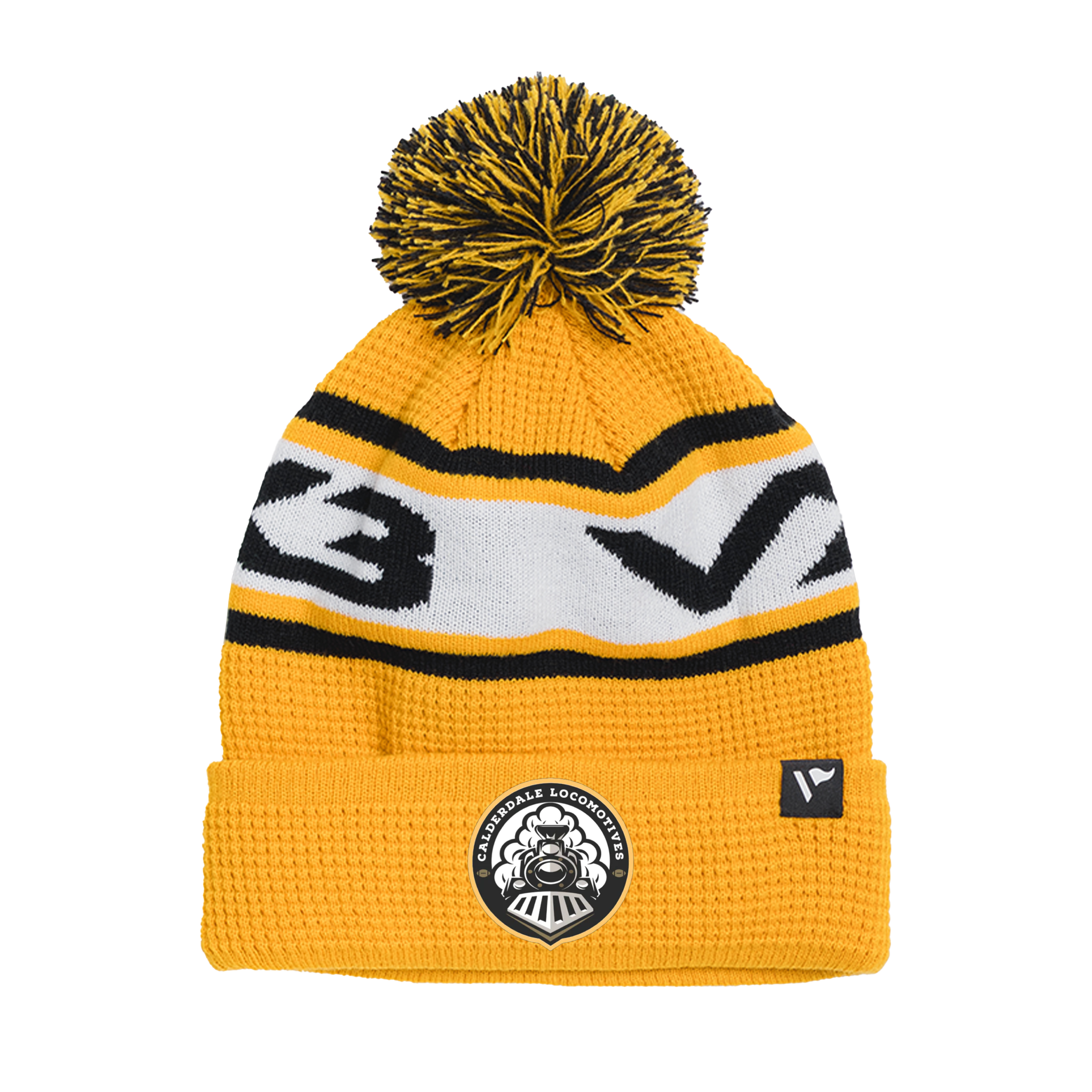 Calderdale Locomotives Waffle Knit Bobble Hat - Amber/Black/White