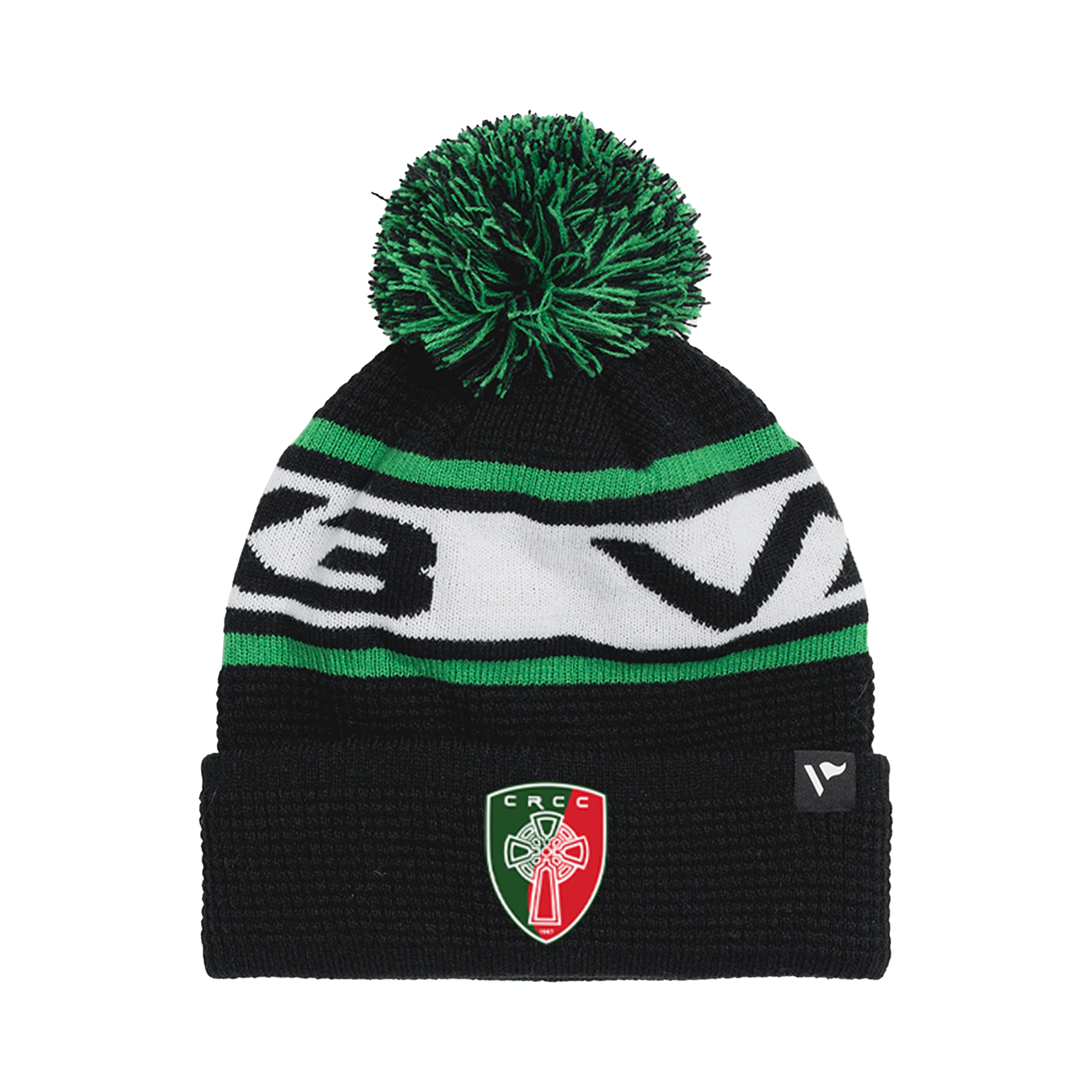 CRCC Waffle Knit Bobble Hat - Black/Emerald/White