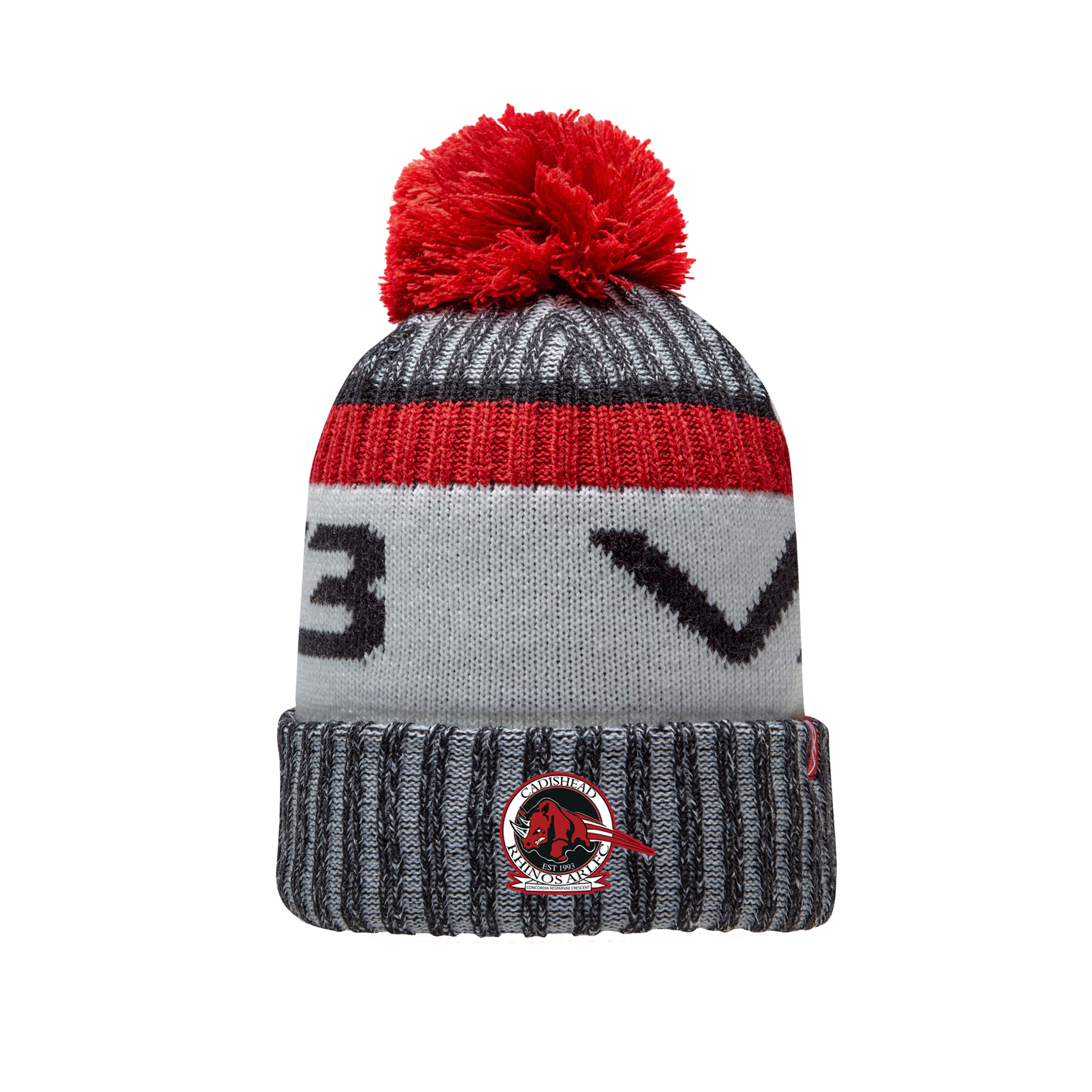 Cadishead Rhinos Masters Fleece-Lined Bobble Hat Black/Red/Antique