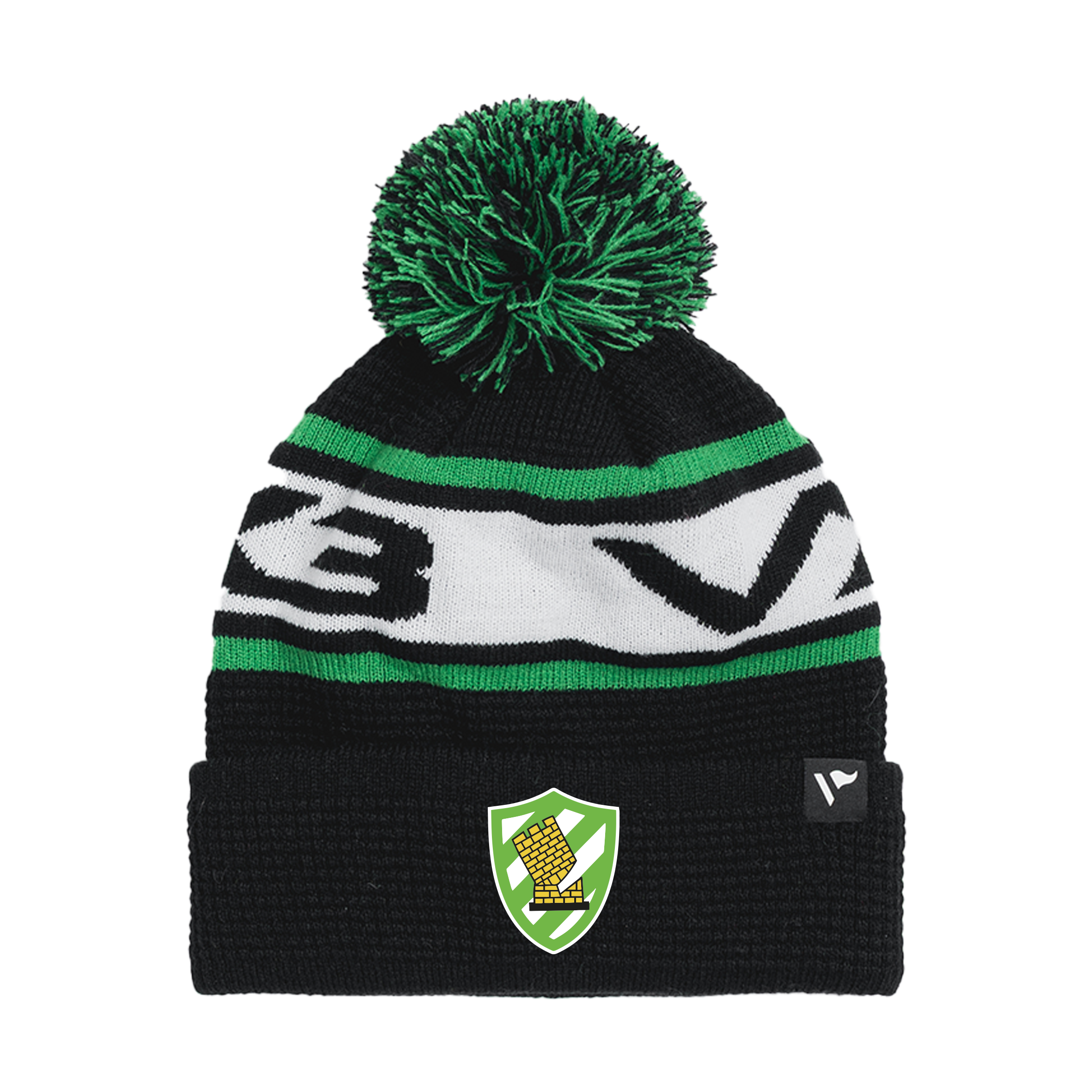 Caerphilly RFC Waffle Knit Bobble Hat - Black/Emerald/White
