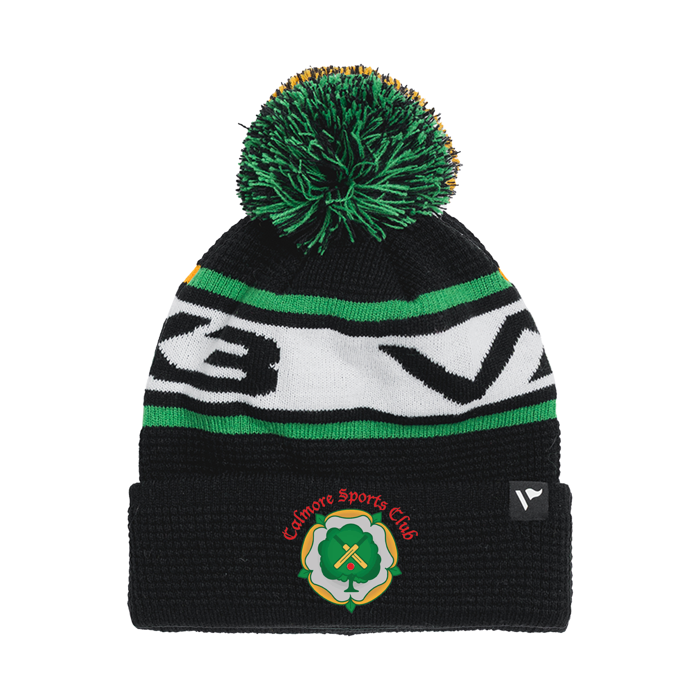 Calmore Sports Cricket Club Waffle Knit Bobble Hat - Black/Emerald/White