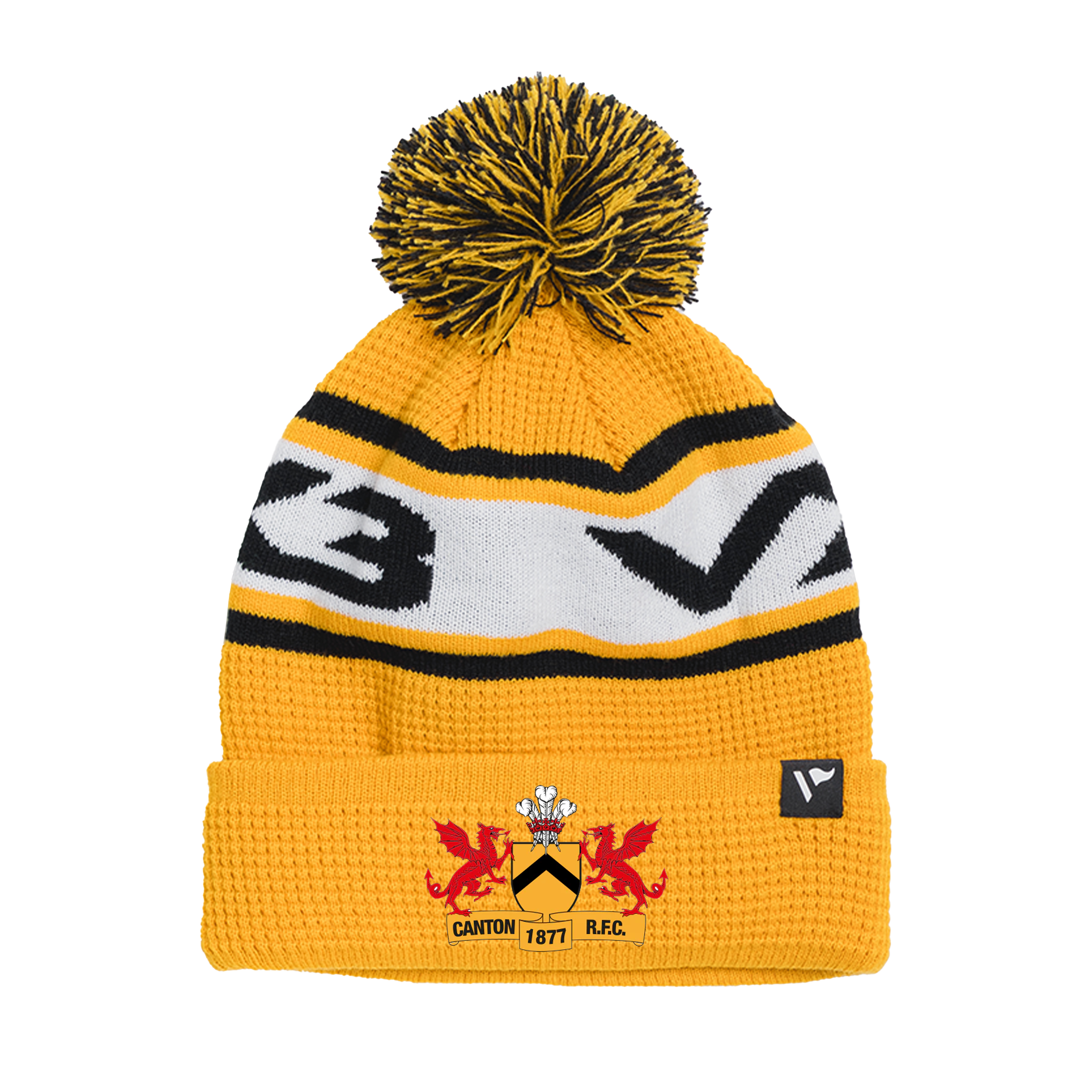 Canton RFC Waffle Knit Bobble Hat - Amber/Black/White