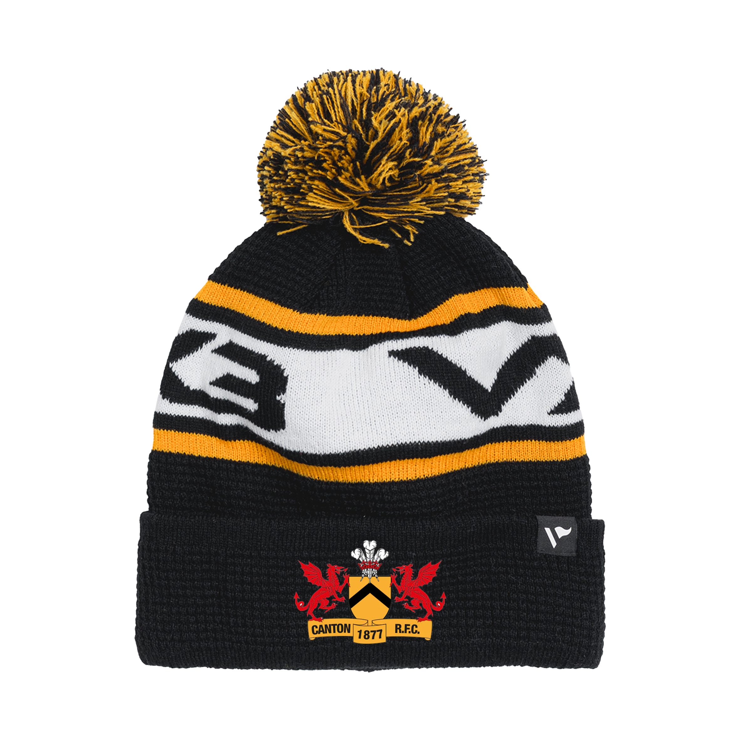 Canton RFC Waffle Knit Bobble Hat - Black/Amber/White